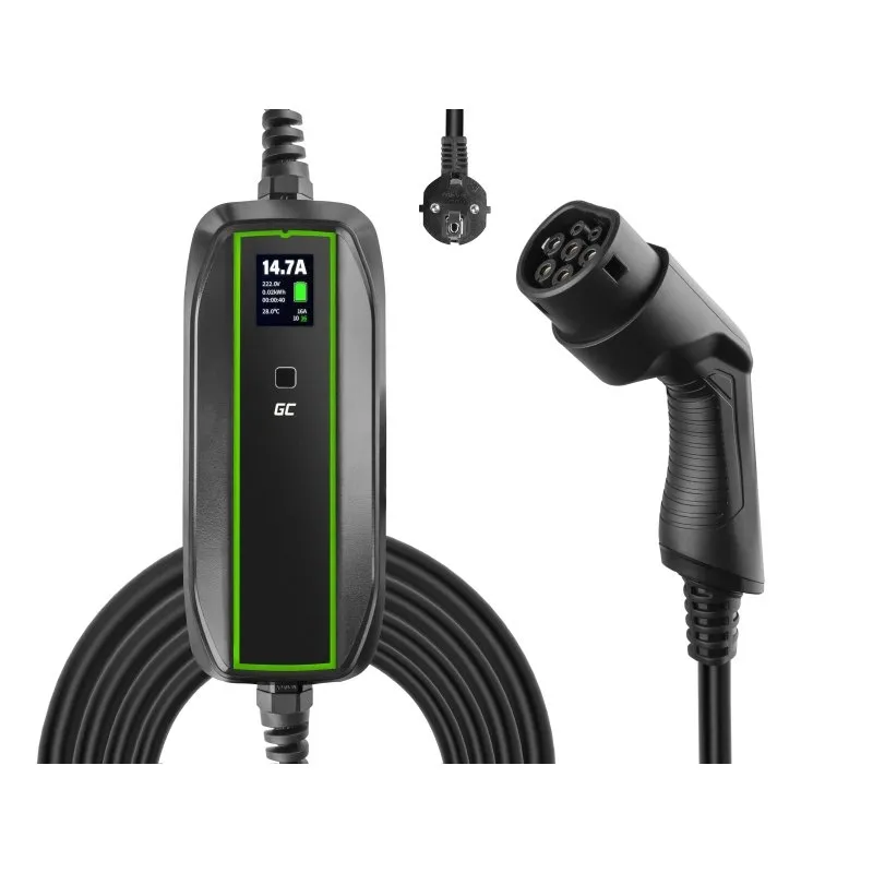 Nødlader Elbillader mobil Green Cell EV PowerCable 3,6 kW Schuko – Type 2