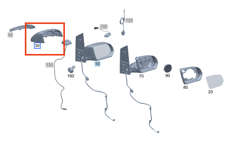 Øvre speildeksel (Høyre - Passasjerside) Mercedes-Benz® Vito W447 2023-2025
