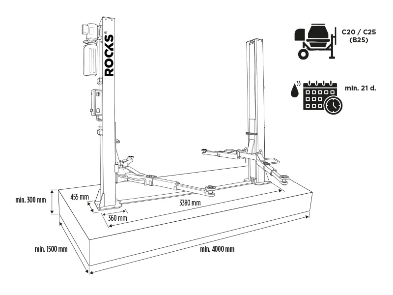 ROOKS OKG-4000A To-søylers elektrohydraulisk løftebukk4 t – automatisk, profesjonelt verkstedutstyr Image 4