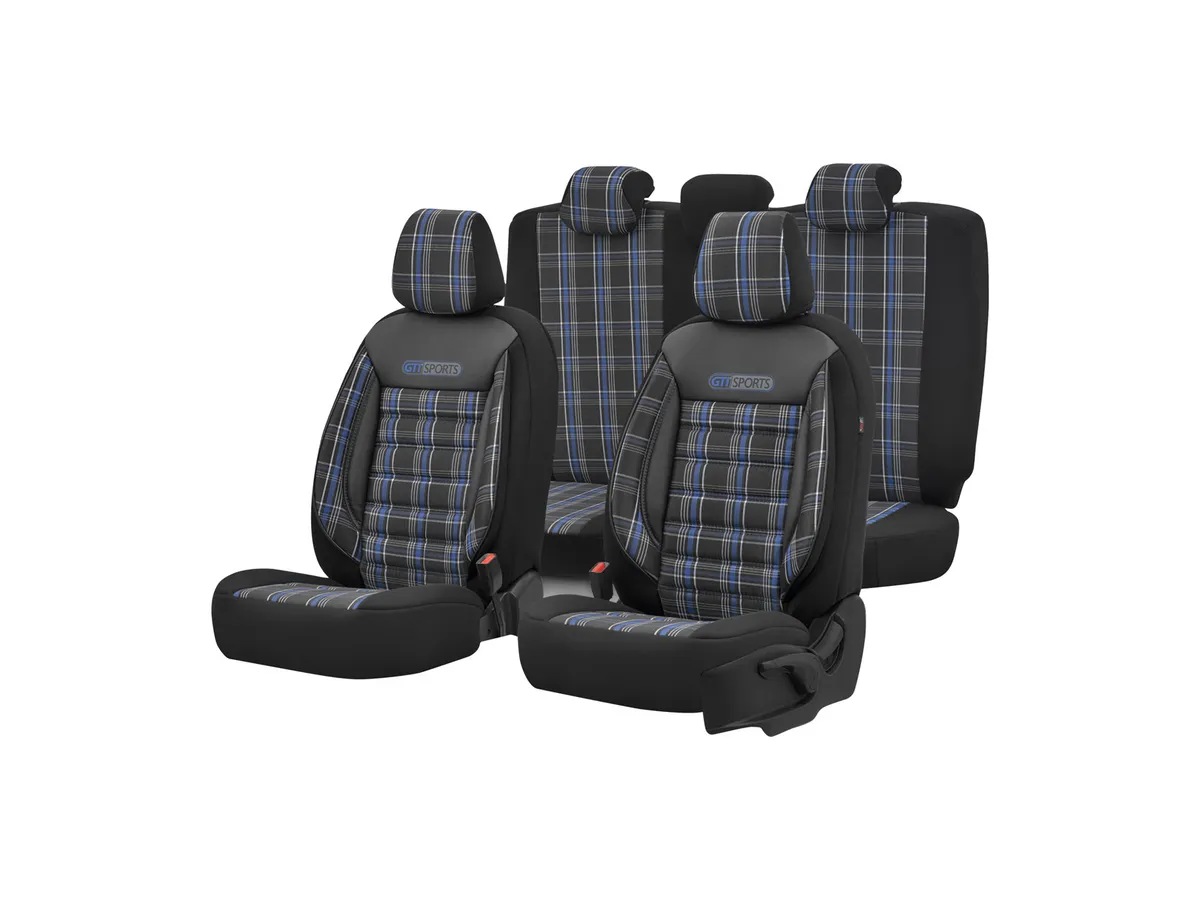 Setetrekk OTOM GTI 804 │ Svart med blårutet innlegg - komplett sett 9 deler