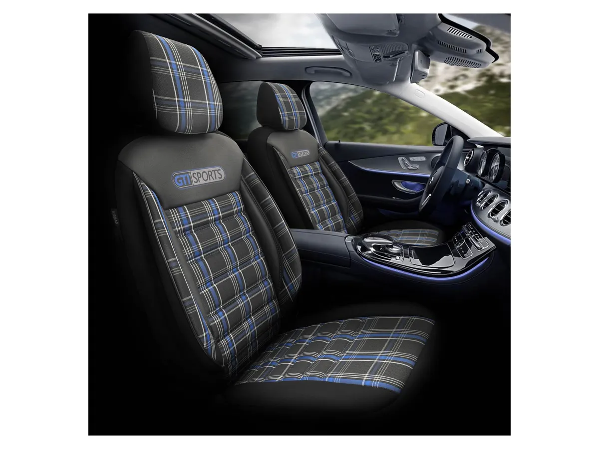 Setetrekk OTOM GTI 804 │ Svart med blårutet innlegg - komplett sett 9 deler – bilde 3