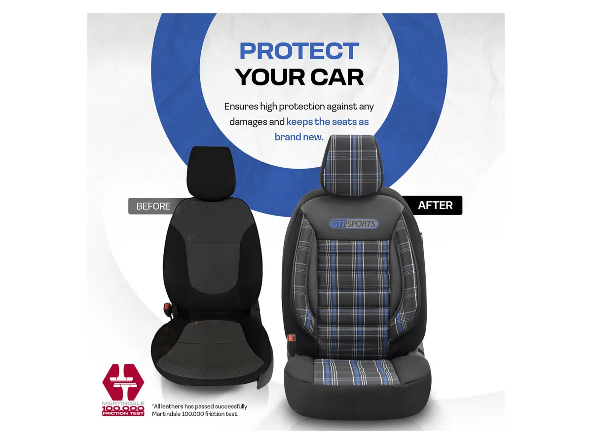 Setetrekk OTOM GTI 804 │ Svart med blårutet innlegg - komplett sett 9 deler – bilde 7