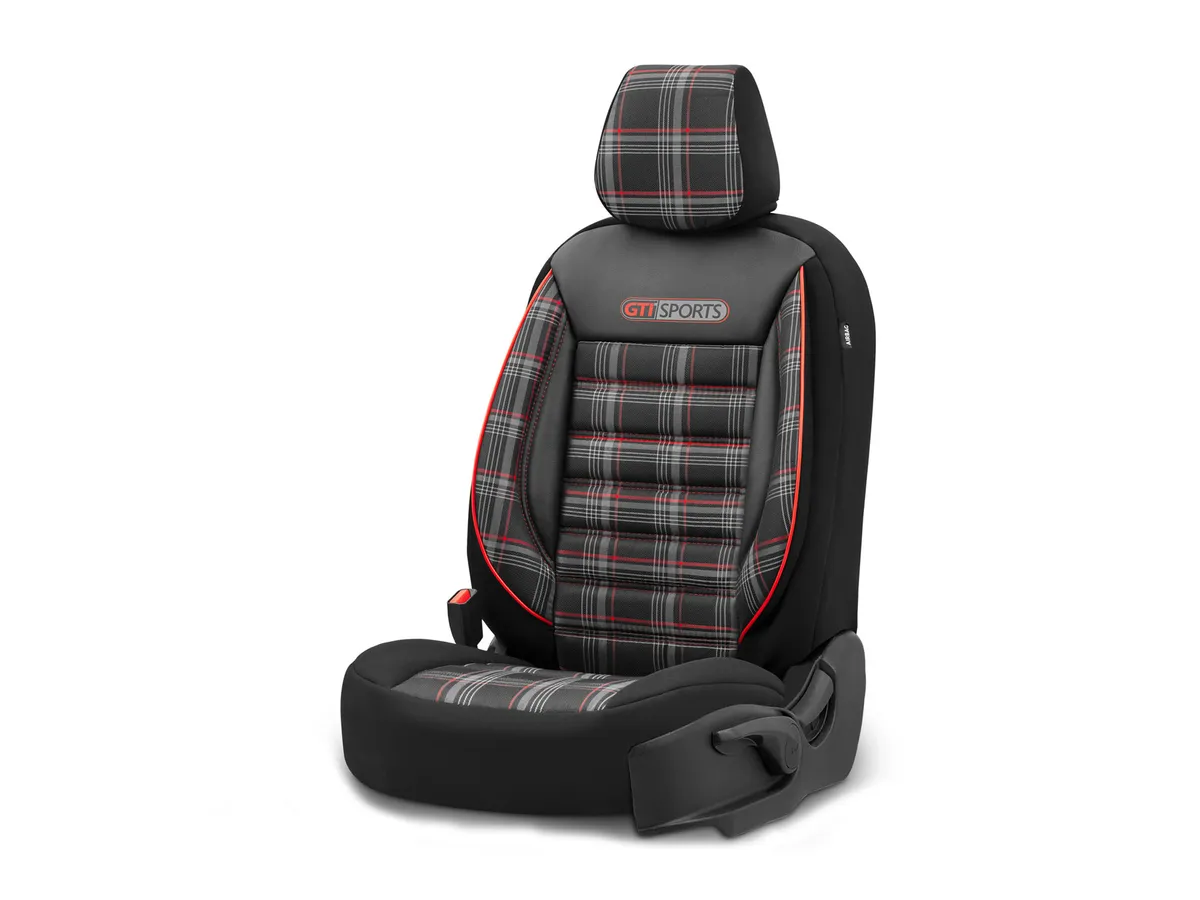 Setetrekk OTOM GTI Sport 801 │ Svart med rødrutet innlegg - komplett sett 9 deler – bilde 2