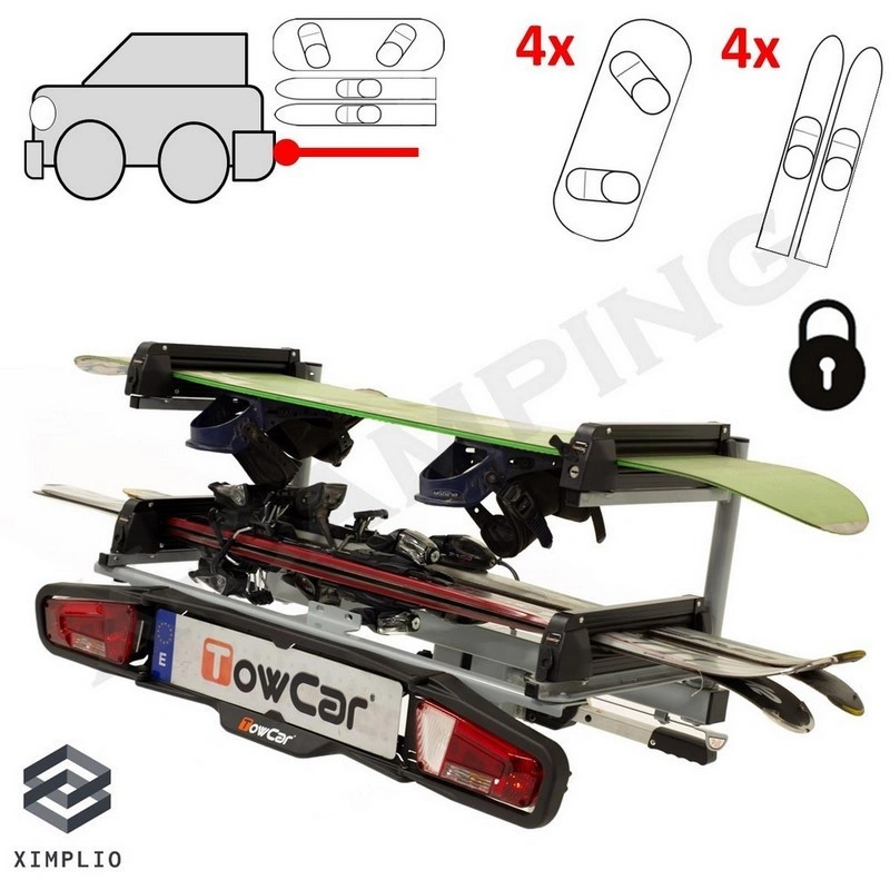Skiholder TowCar Aneto til tilhengerfeste – 4 par ski / 4 snowboard, 13-pin lyslist - sammenleggbart Image 41