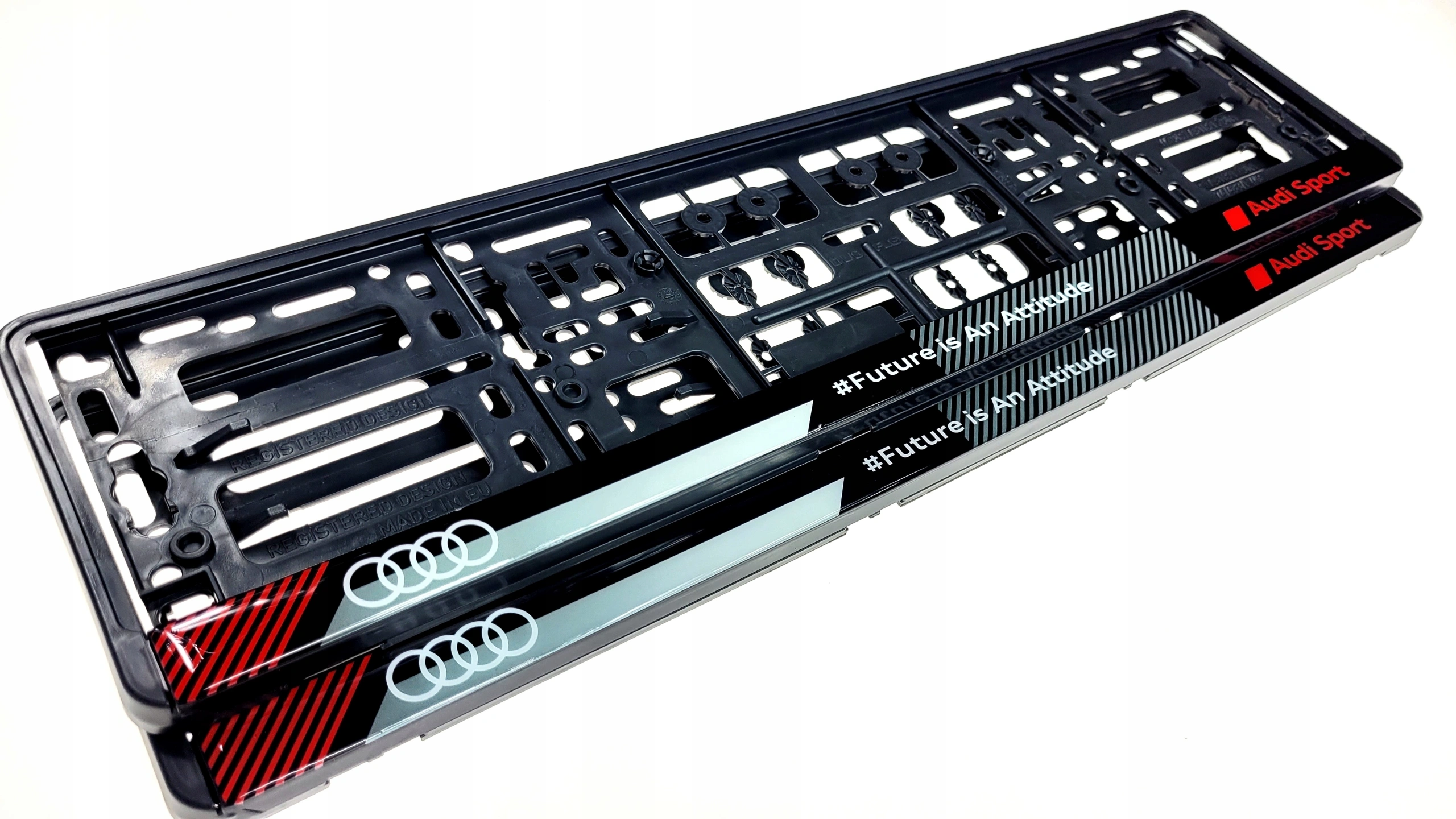 Skiltholder logo Audi Future is an attitude │ Nummerskiltholder License Plate Frame - sett 2 stk. – bilde 2