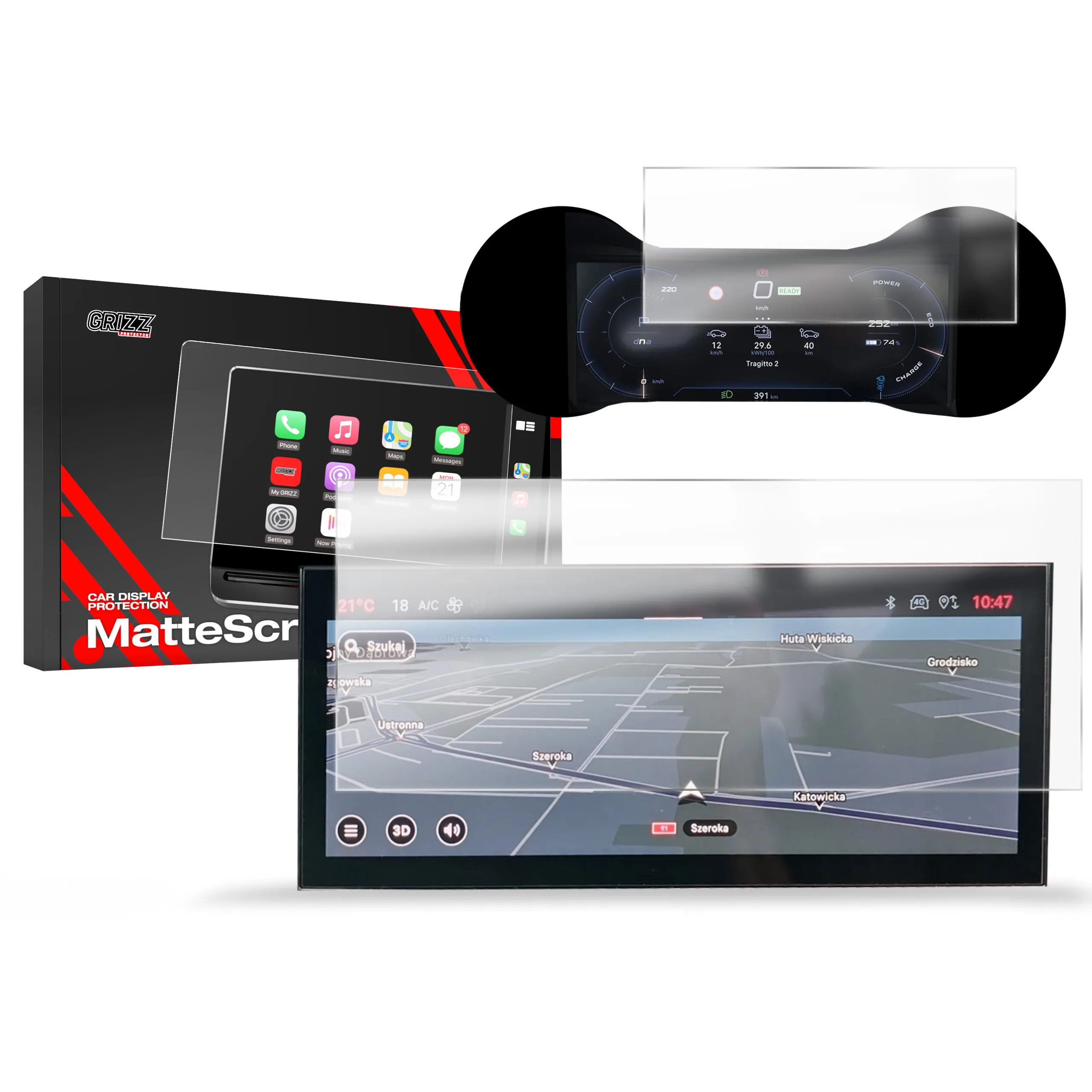 Skjermbeskytter 2-i-1 Alfa Romeo Junior 10,25" 2024 - 2025 │ Matt Anti-fingeravtrykk Film Grizz MatteScreen