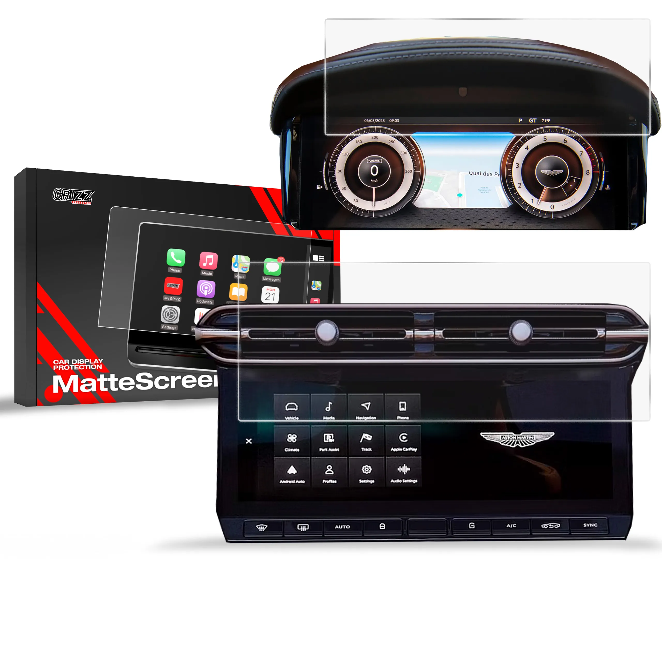 Skjermbeskytter 2-i-1 Aston Martin DB12 Virtual Cockpit 2024 - 2025 │ Matt Anti-fingeravtrykk Film Grizz MatteScreen