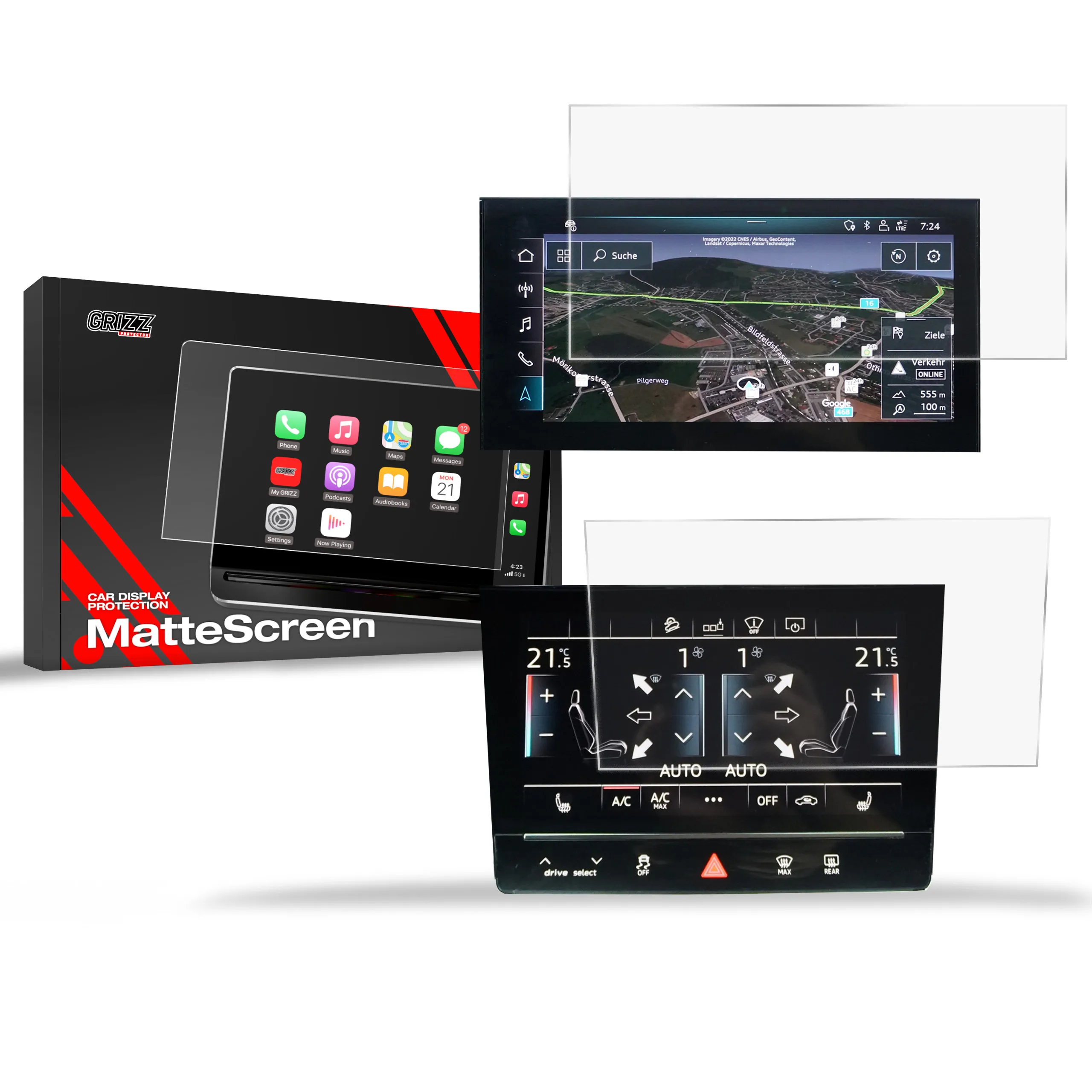 Skjermbeskytter 2-i-1 Audi e-tron 2019 - 2022 │ Matt Anti-fingeravtrykk Film Grizz MatteScreen