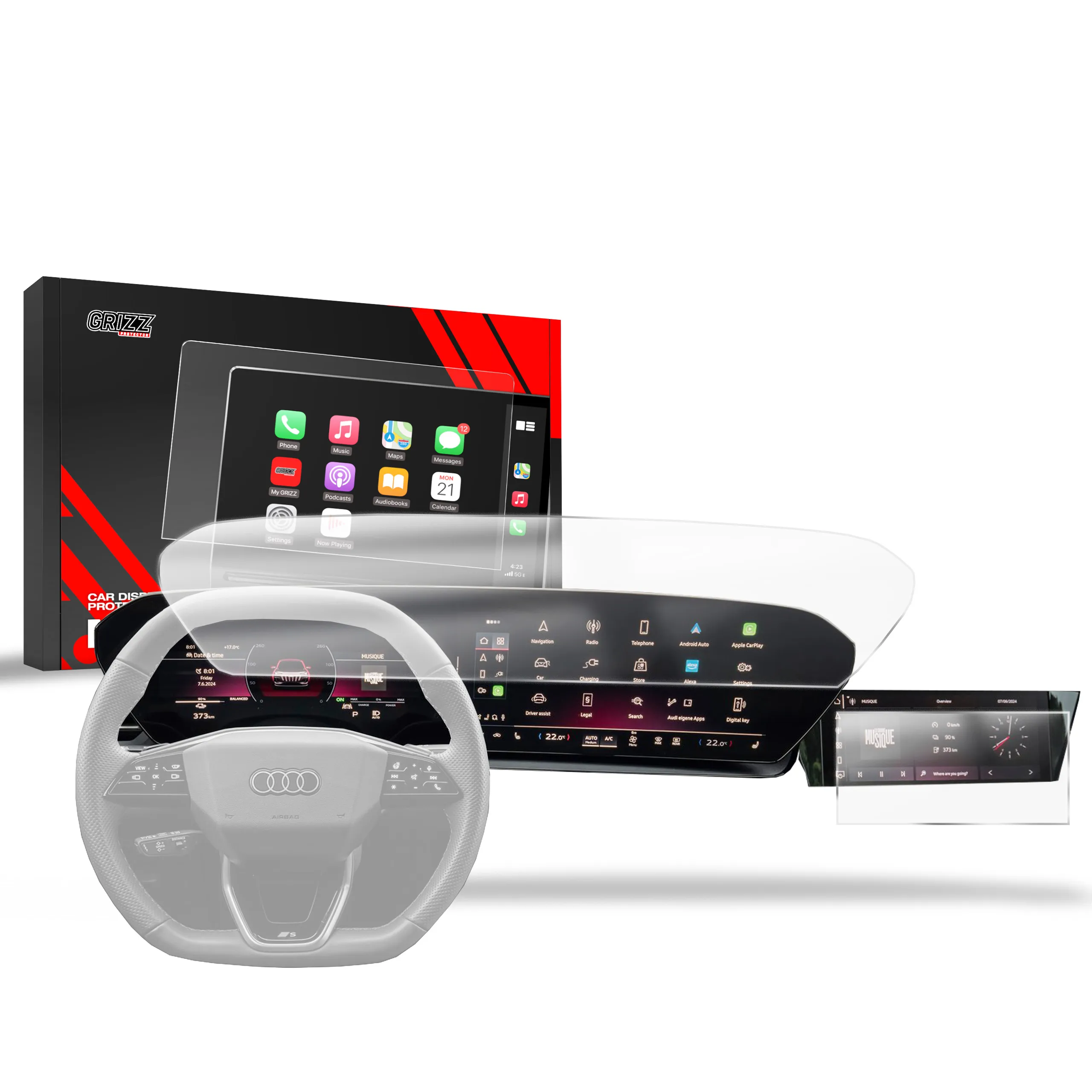 Skjermbeskytter 2-i-1 Audi Q6 e-tron 2024 -> │ Matt Anti-fingeravtrykk Film Grizz MatteScreen