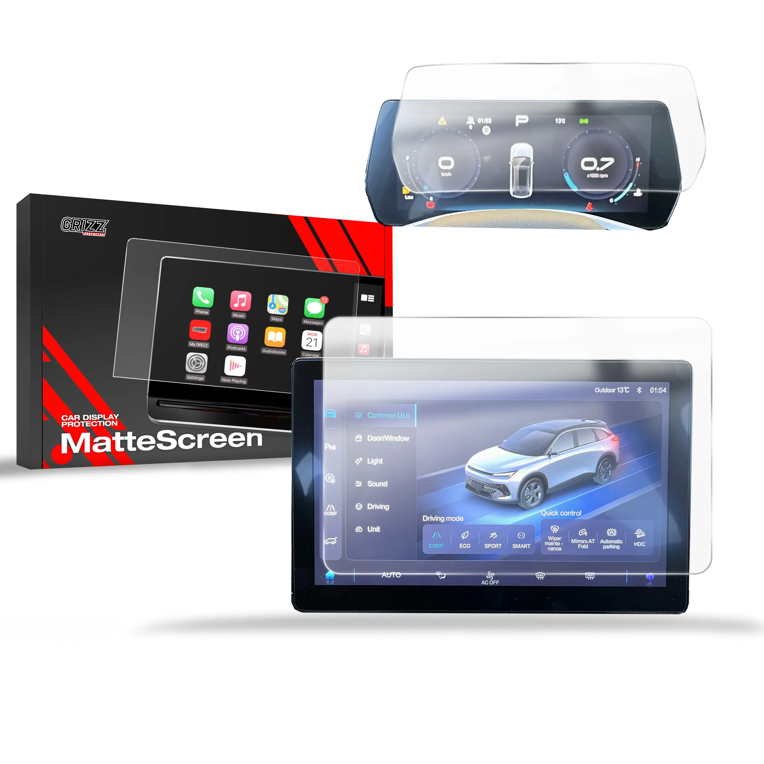 Skjermbeskytter 2-i-1 BAIC BEIJING 5 2023 - 2025 │ Matt Anti-fingeravtrykk Film Grizz MatteScreen