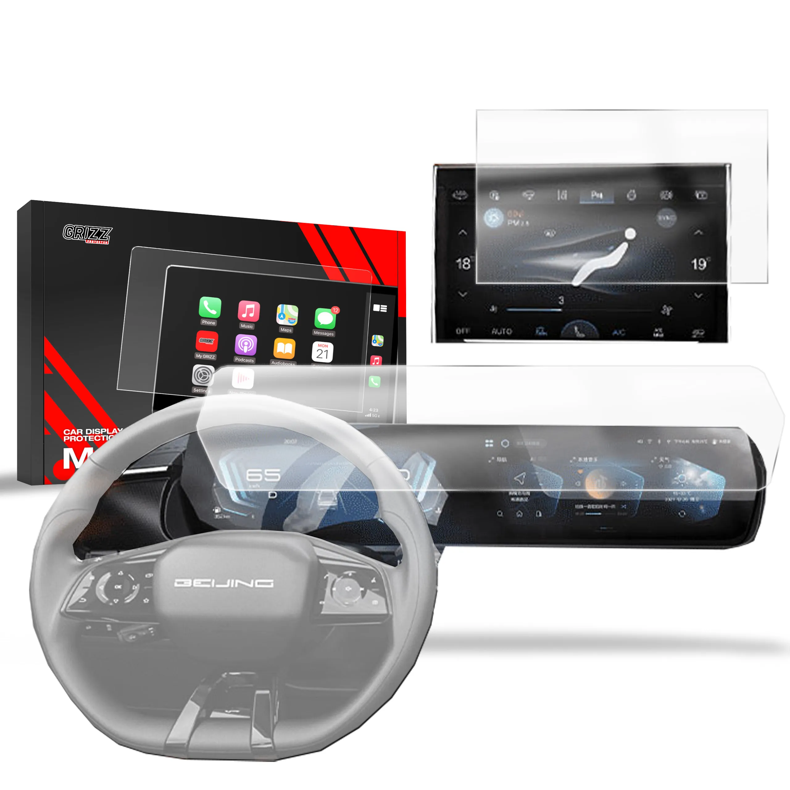 Skjermbeskytter 2-i-1 BAIC BEIJING 7 2024 - 2025 │ Matt Anti-fingeravtrykk Film Grizz MatteScreen