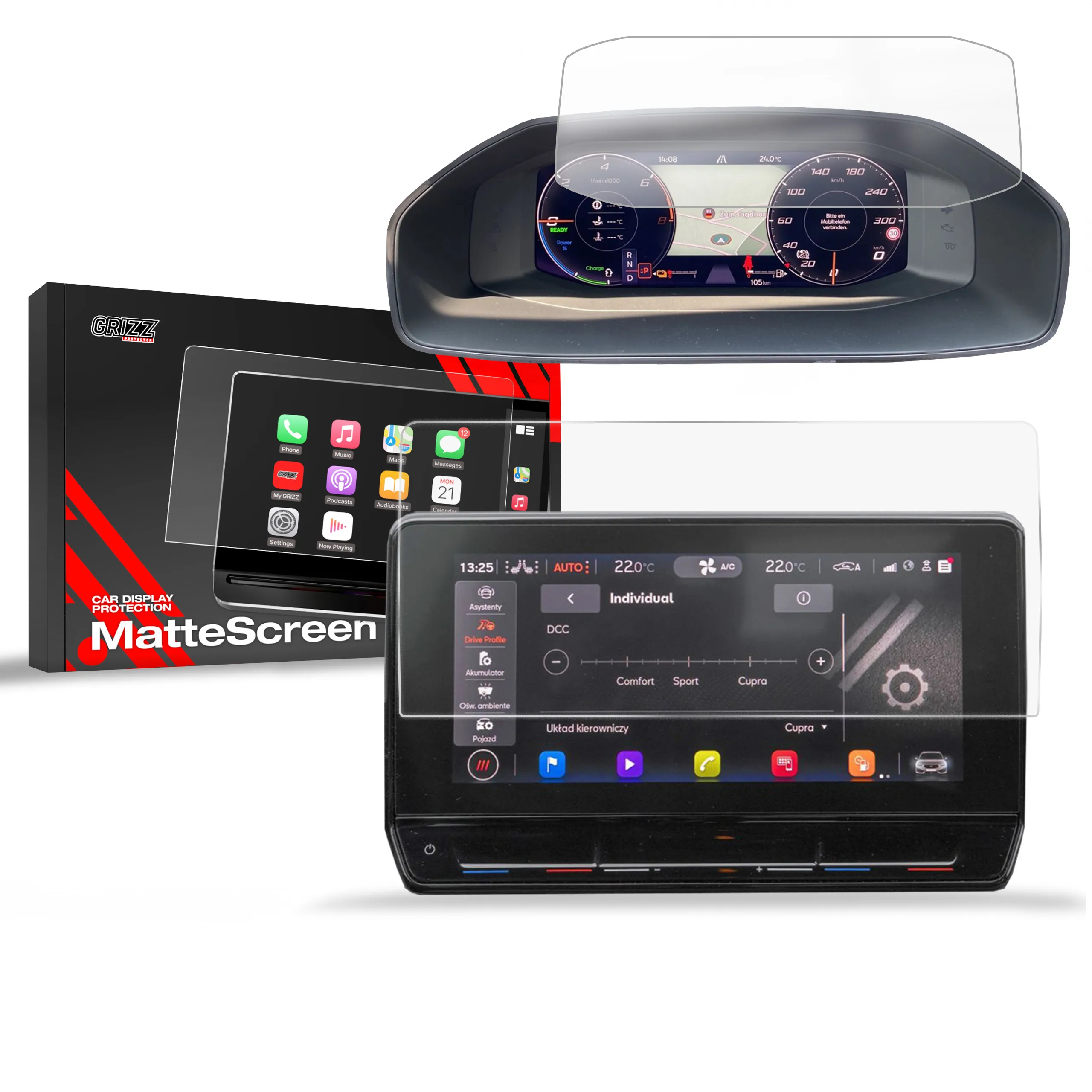 Skjermbeskytter 2-i-1 Cupra Formentor 10" 2020 - 2024 │ Matt Anti-fingeravtrykk Film Grizz MatteScreen