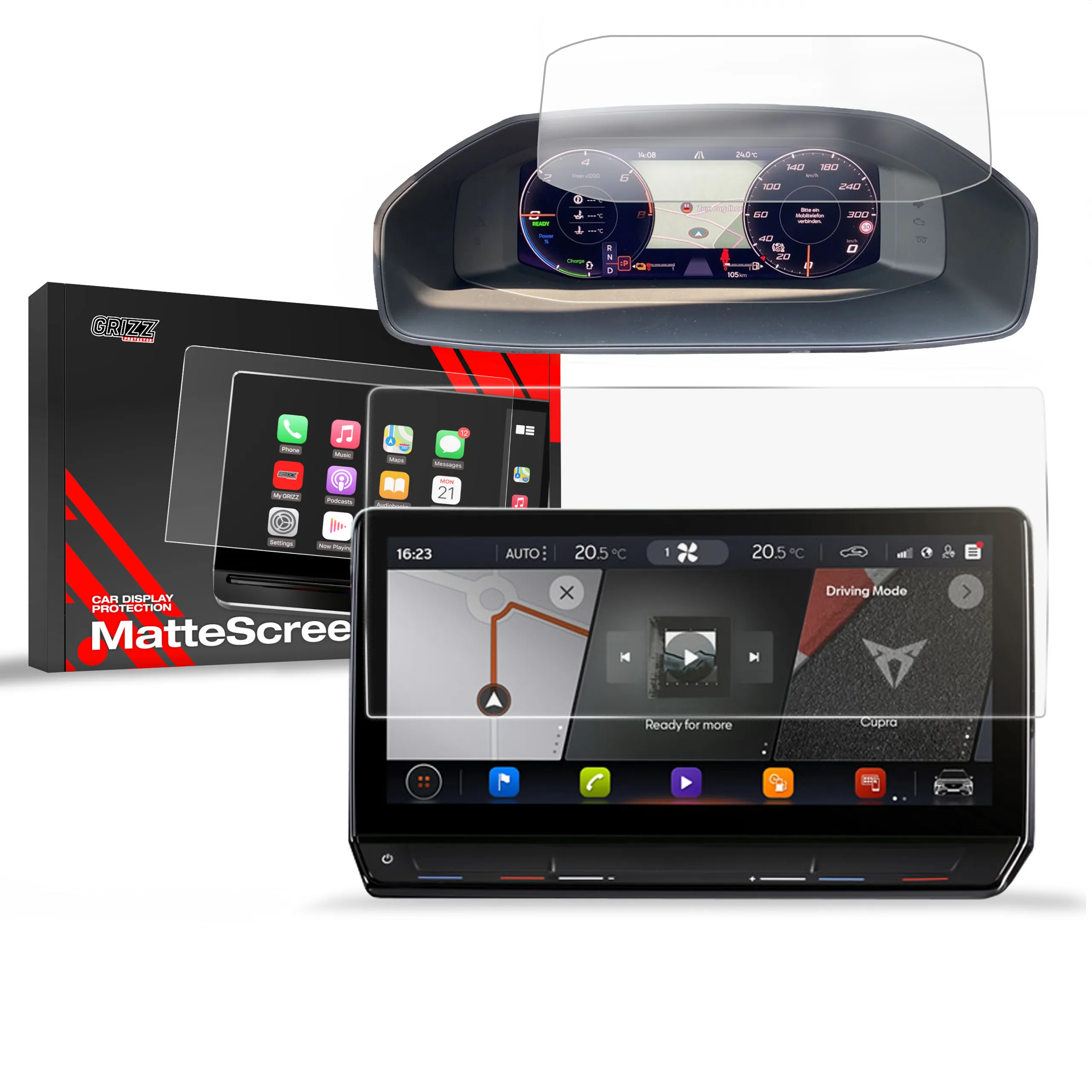 Skjermbeskytter 2-i-1 Cupra Formentor 12" 2020 - 2024 │ Matt Anti-fingeravtrykk Film Grizz MatteScreen