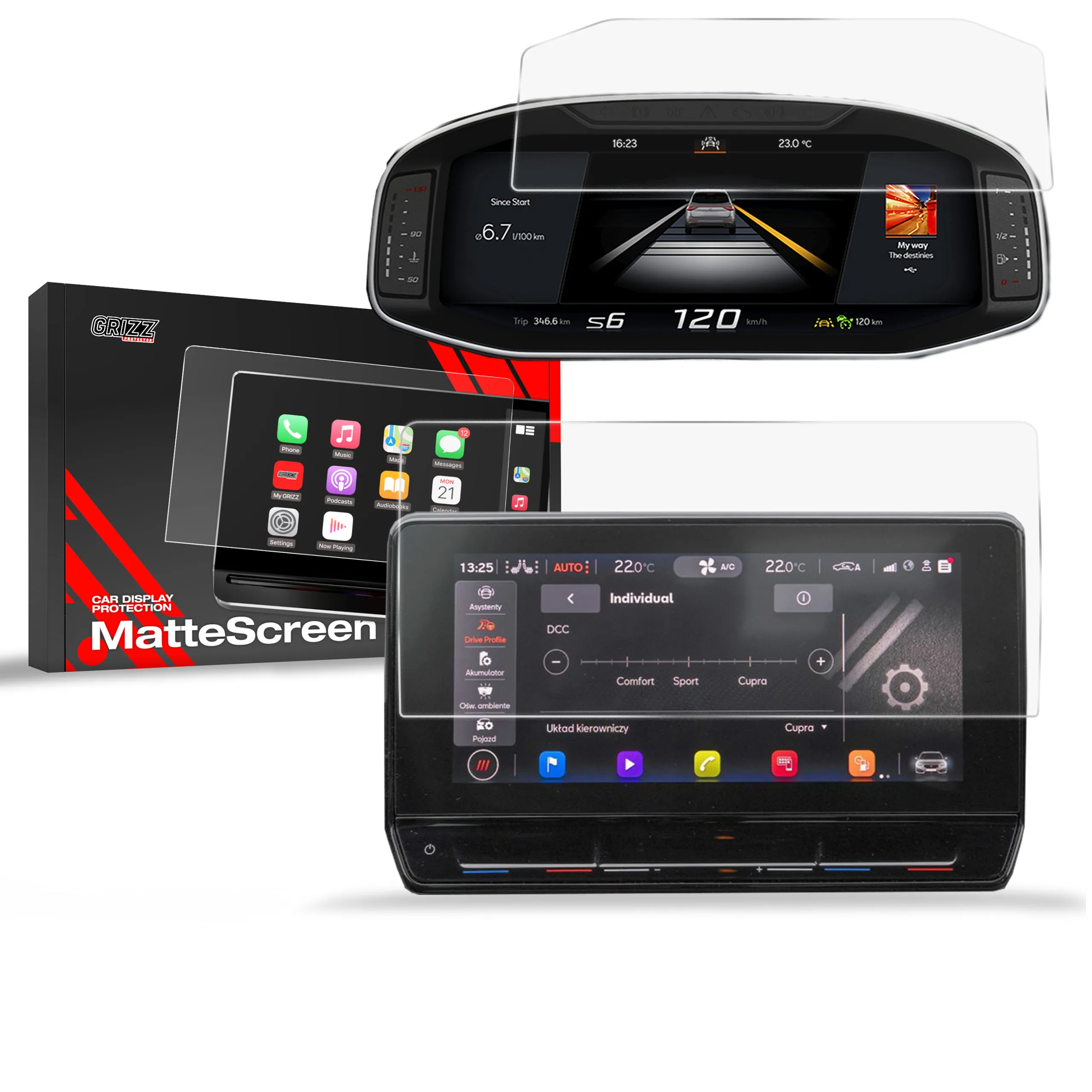 Skjermbeskytter 2-i-1 Cupra Leon 10" 2020 - 2024 │ Matt Anti-fingeravtrykk Film Grizz MatteScreen