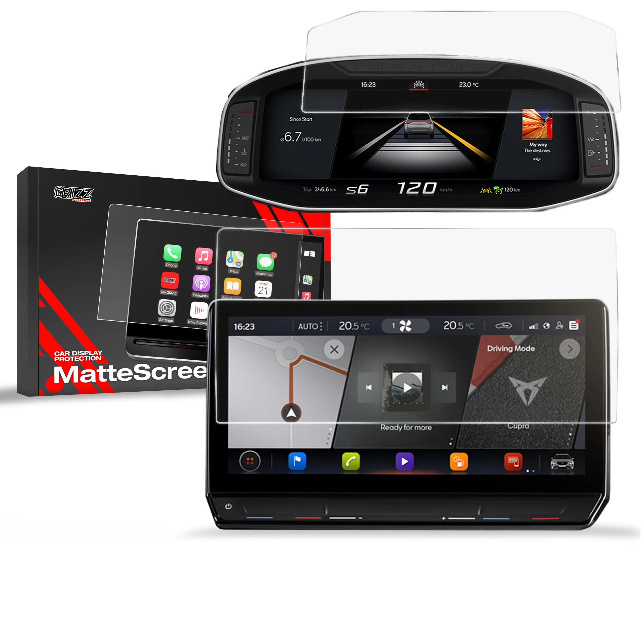 Skjermbeskytter 2-i-1 Cupra Leon 12" 2020 - 2024 │ Matt Anti-fingeravtrykk Film Grizz MatteScreen
