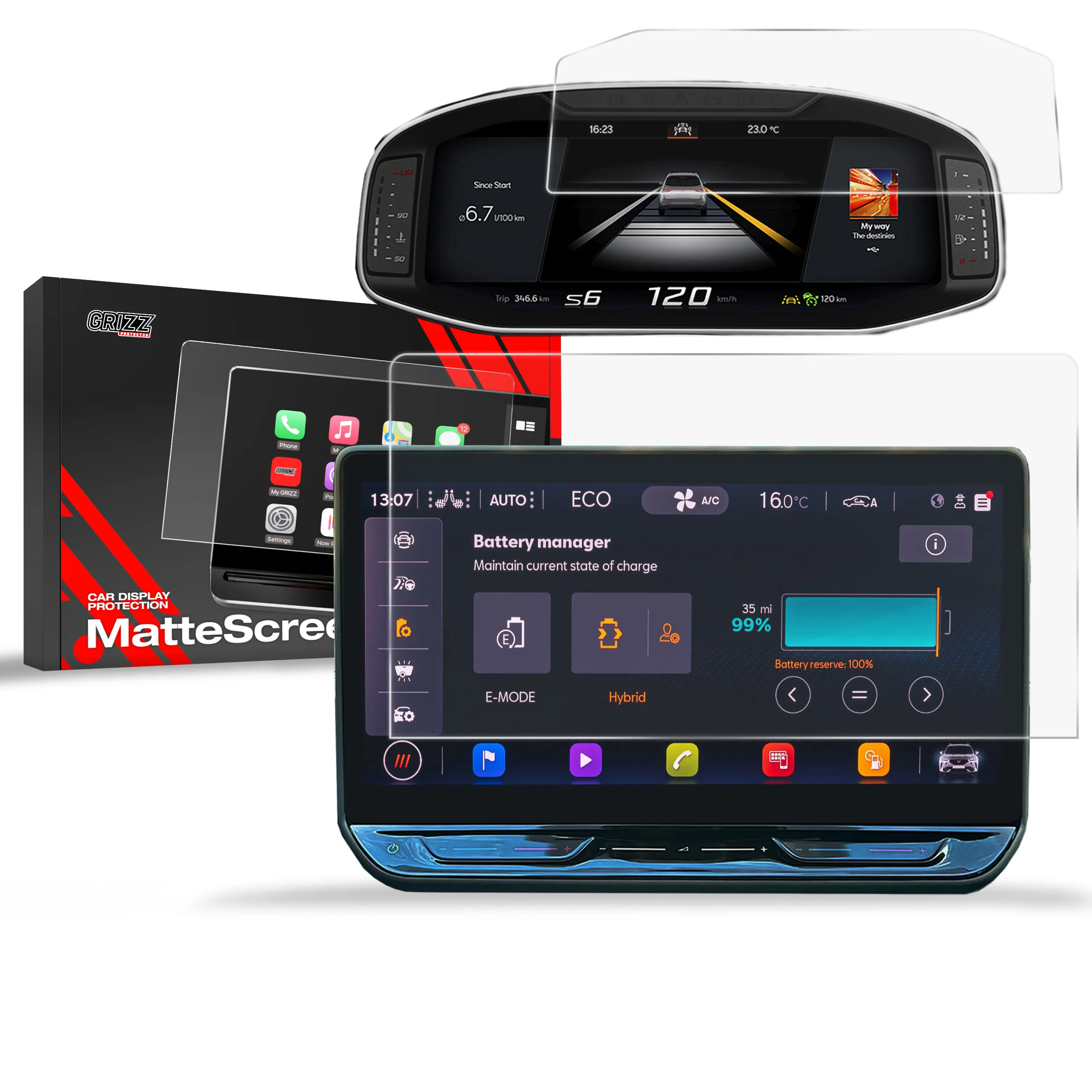 Skjermbeskytter 2-i-1 Cupra Leon 12,9" 2024 - 2025 │ Matt Anti-fingeravtrykk Film Grizz MatteScreen