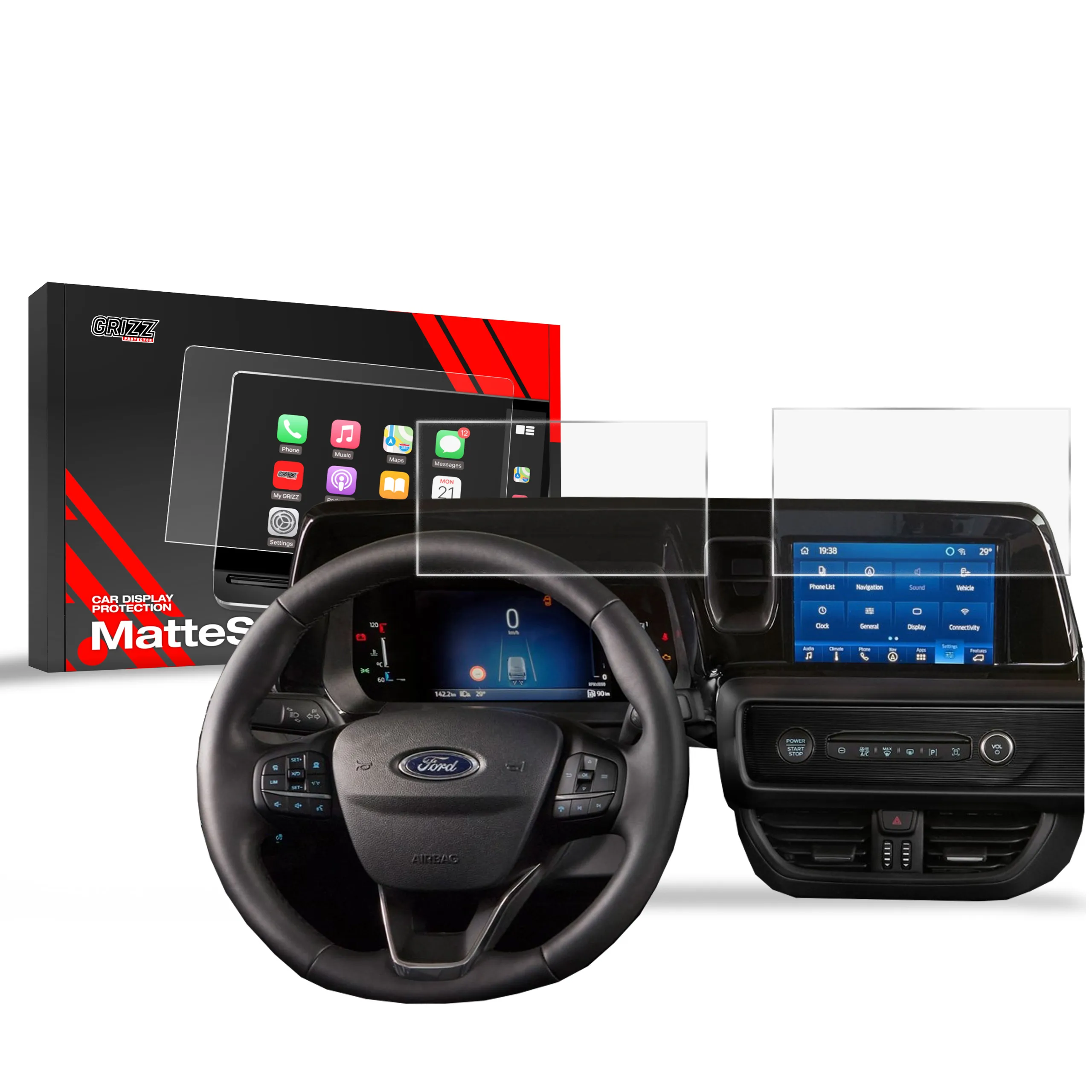 Skjermbeskytter 2-i-1 Ford Courier 8" 2023 - 2025 │ Matt Anti-fingeravtrykk Film Grizz MatteScreen