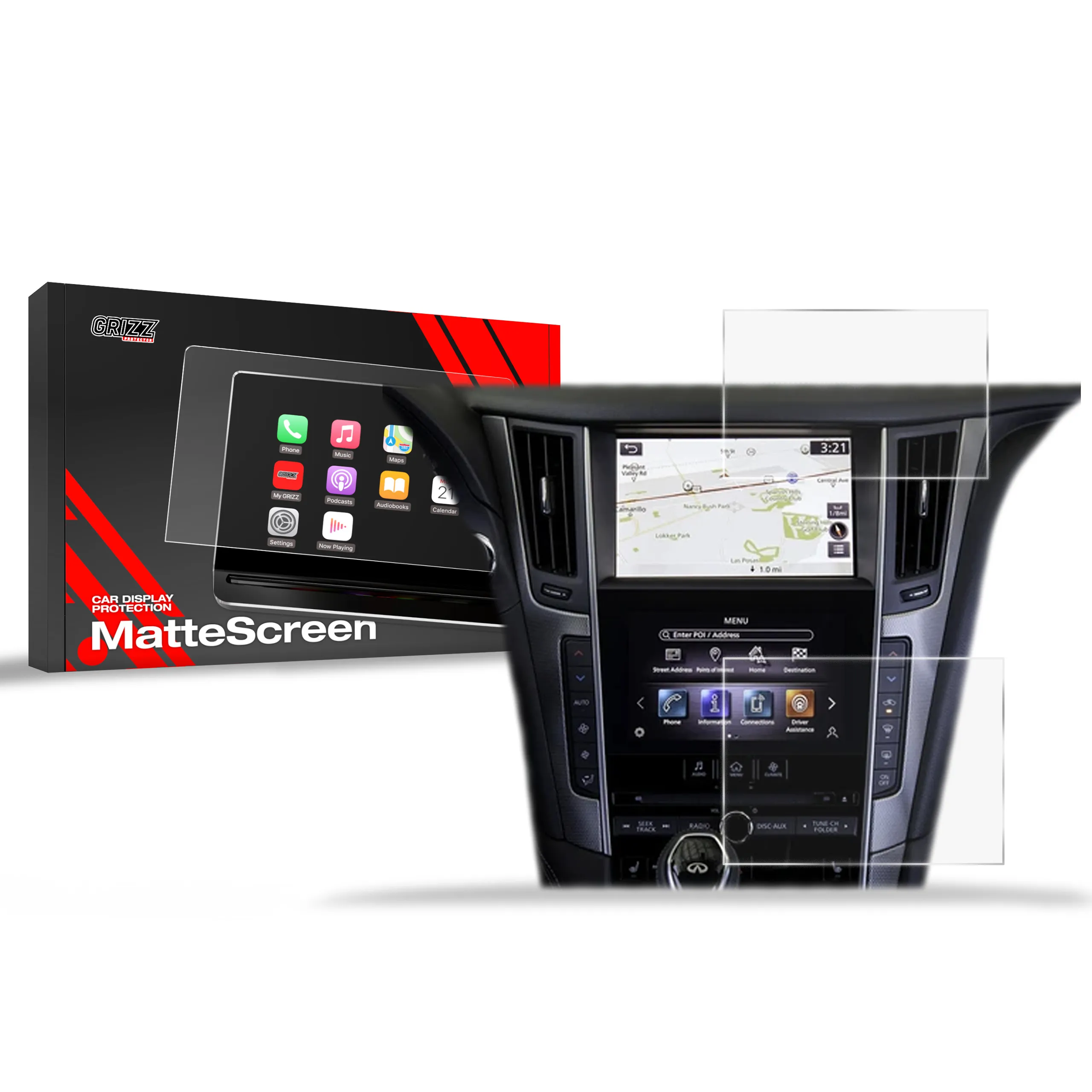 Skjermbeskytter 2-i-1 Infiniti Q50 2014 - 2020 │ Matt Anti-fingeravtrykk Film Grizz MatteScreen