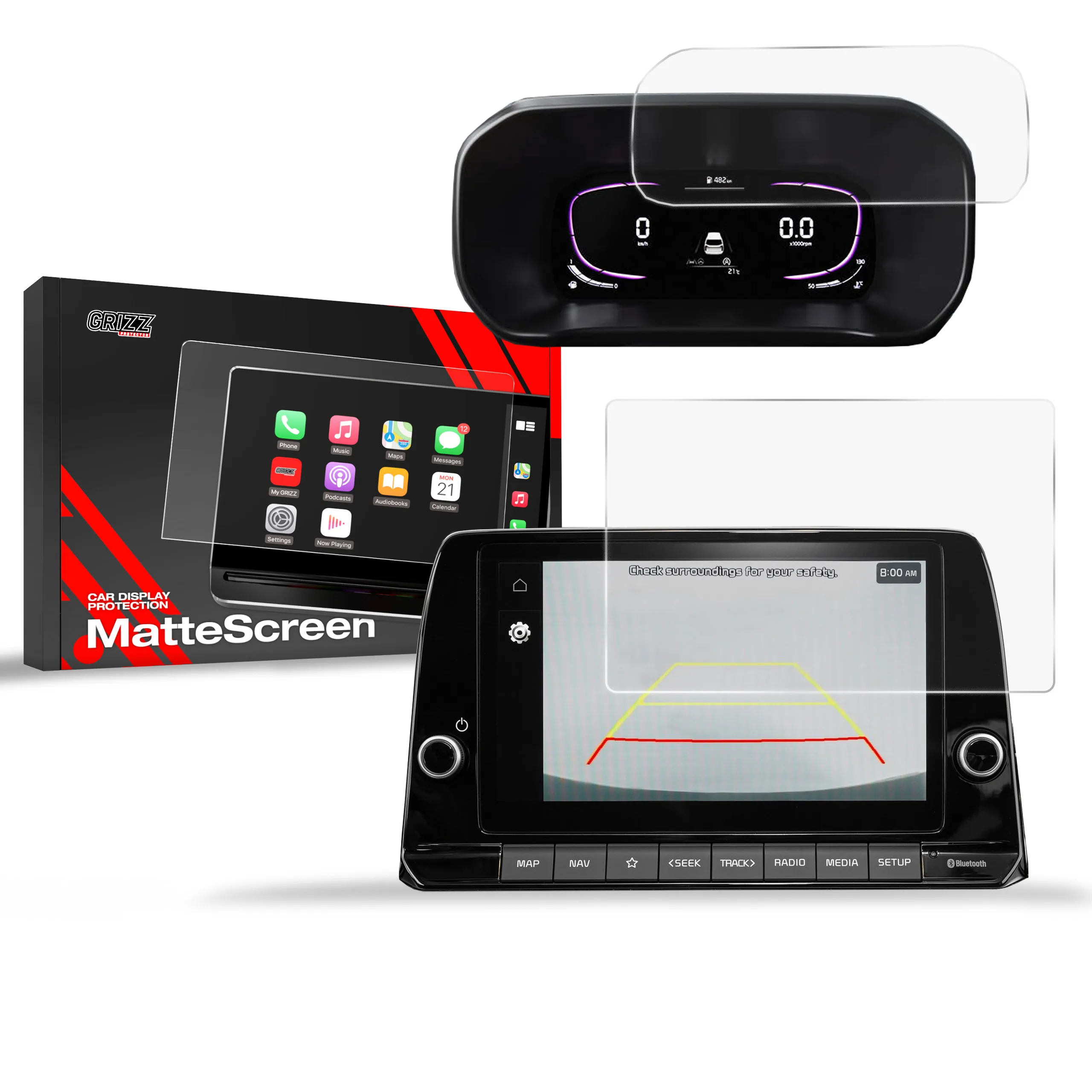 Skjermbeskytter 2-i-1 Kia Picanto III 8" 2023 - 2025 │ Matt Anti-fingeravtrykk Film Grizz MatteScreen