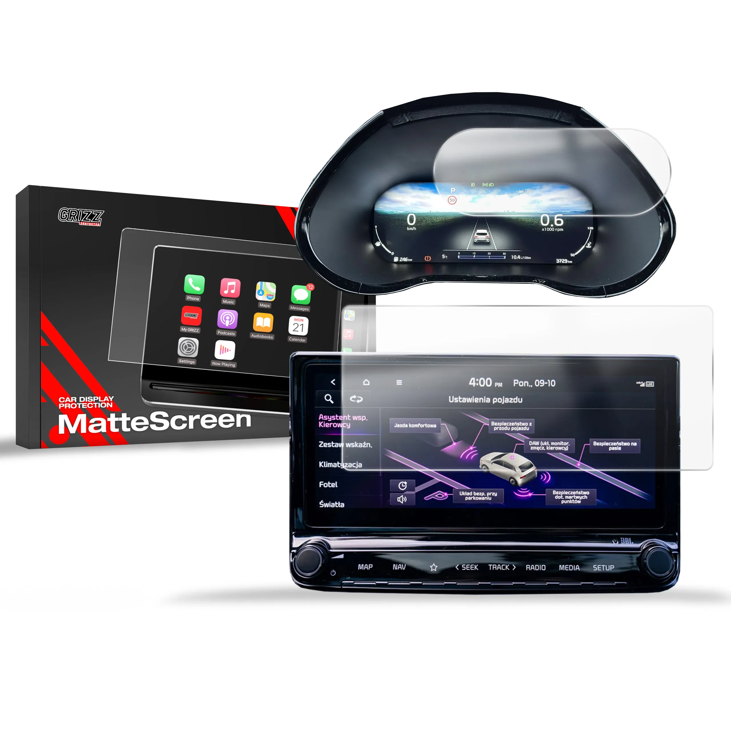 Skjermbeskytter 2-i-1 Kia ProCeed 2018 - 2024 │ Matt Anti-fingeravtrykk Film Grizz MatteScreen