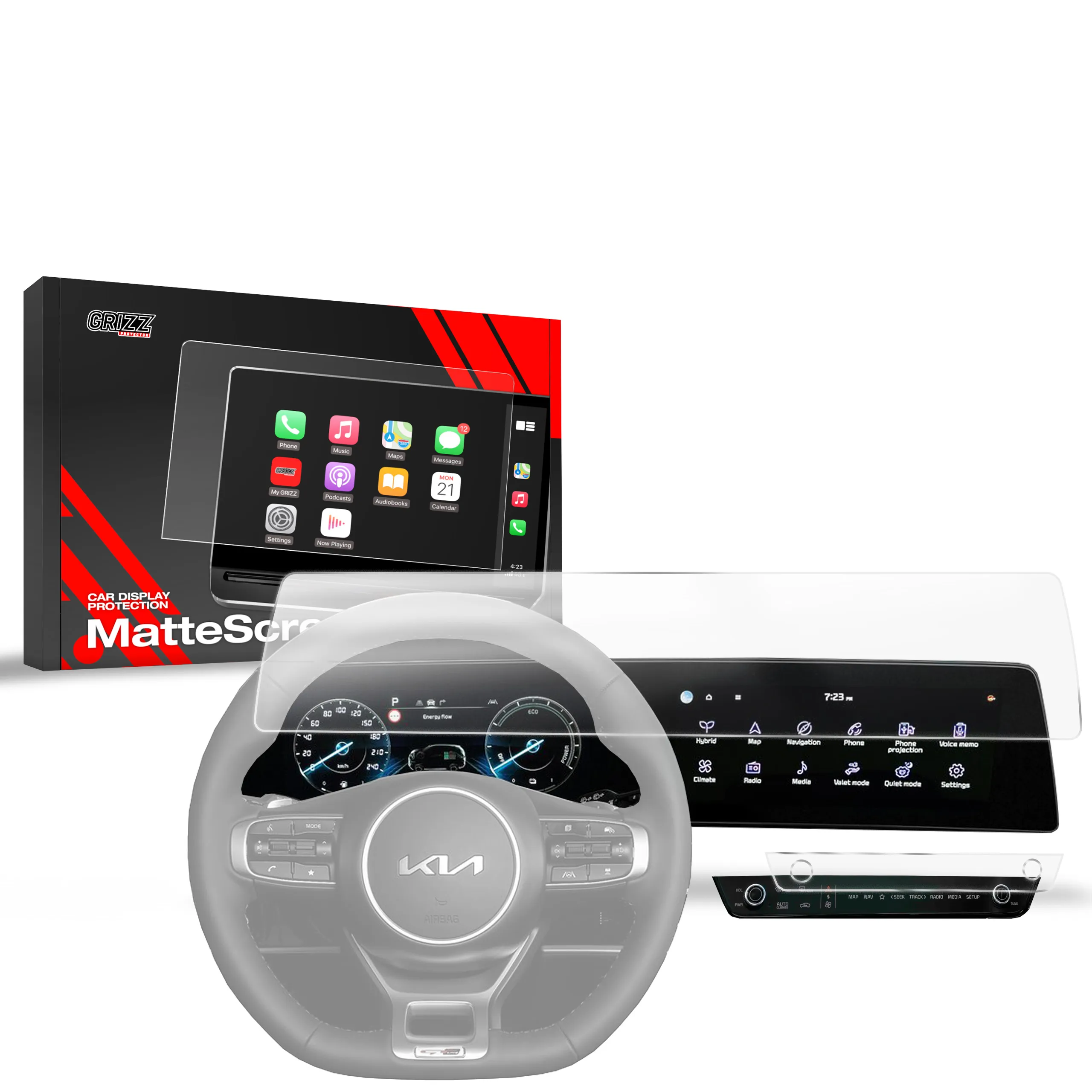Skjermbeskytter 2-i-1 Kia Sportage V Business Line 2021 - 2025 │ Matt Anti-fingeravtrykk Film Grizz MatteScreen