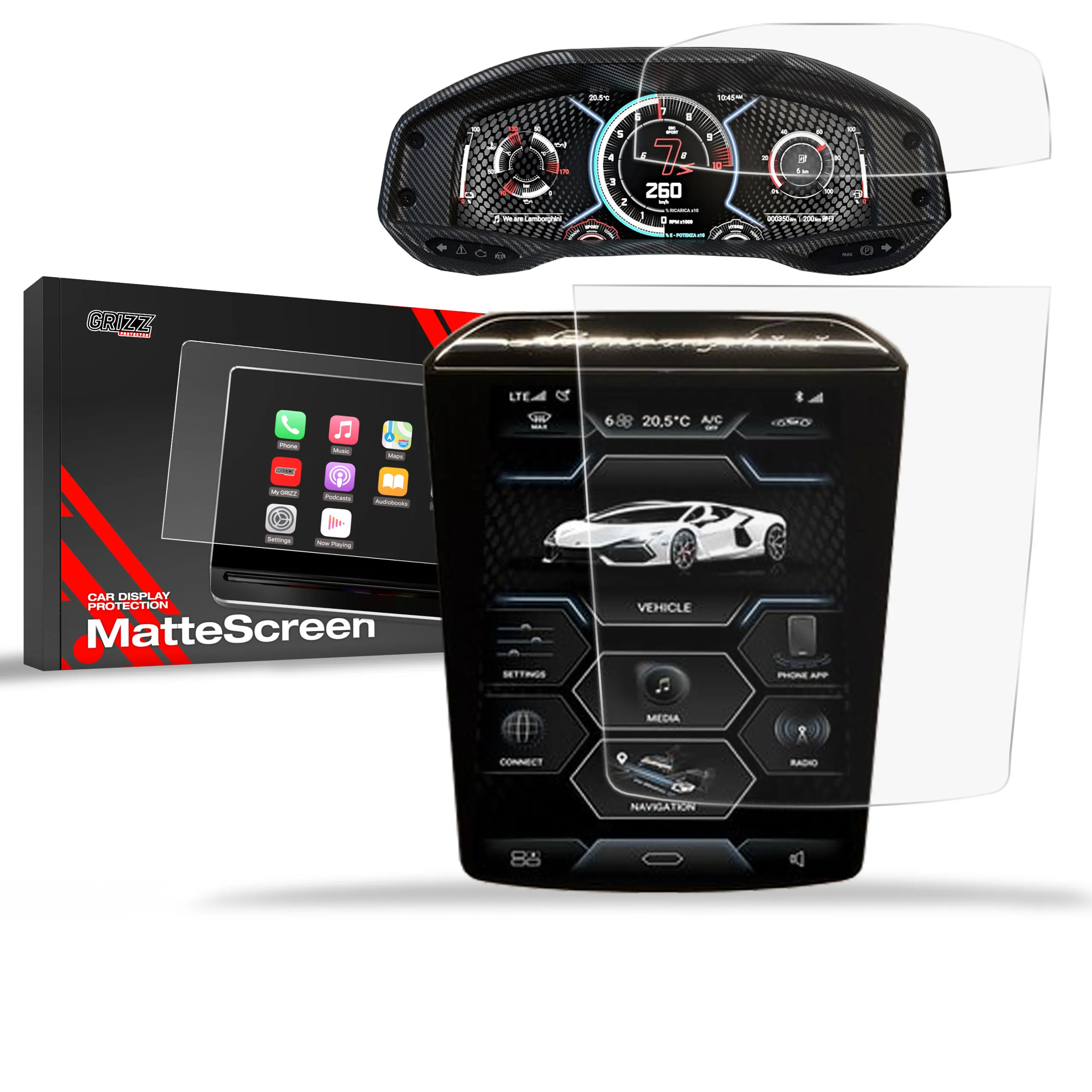 Skjermbeskytter 2-i-1 Lamborghini Revuelto 2024 - 2025 │ Matt Anti-fingeravtrykk Film Grizz MatteScreen