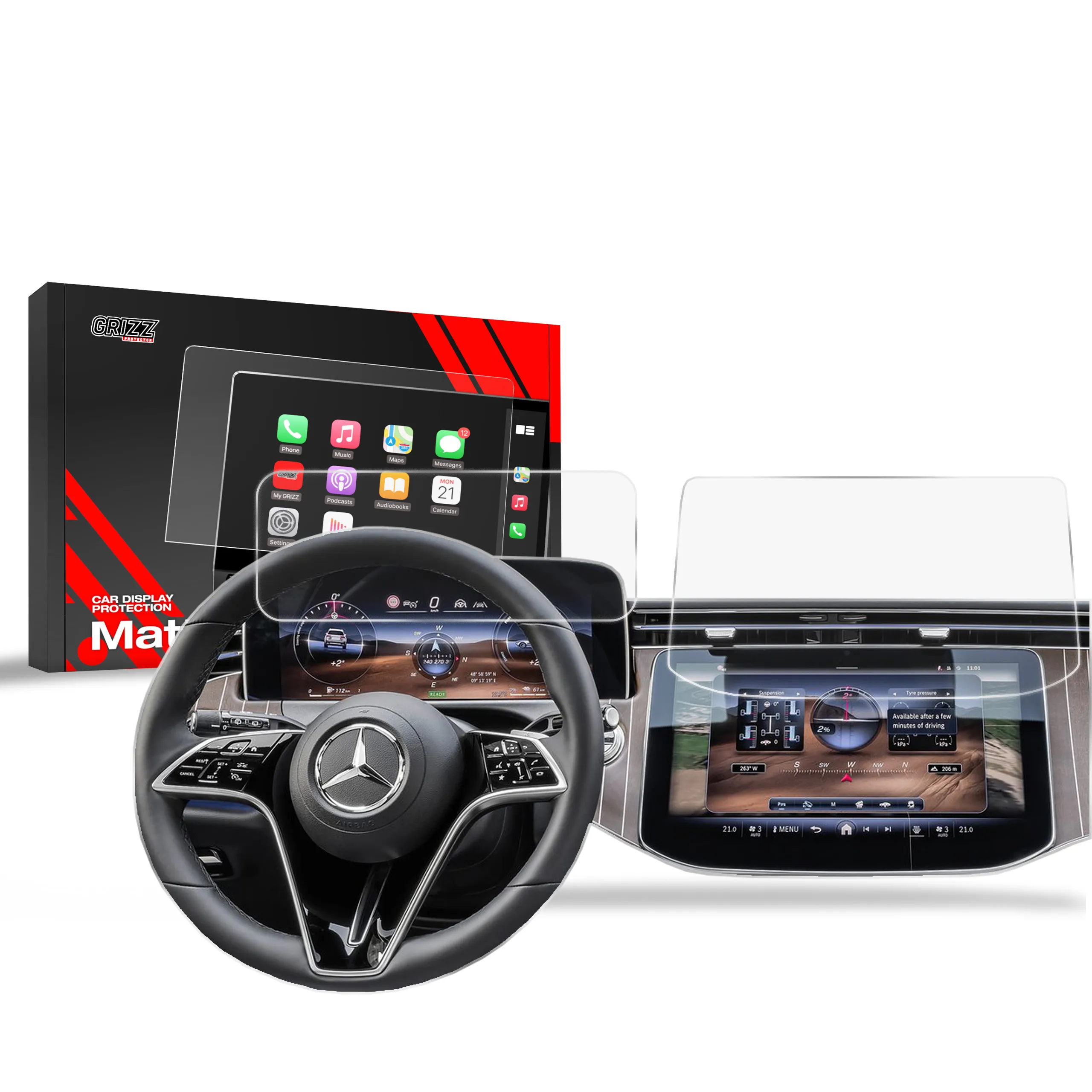 Skjermbeskytter 2-i-1 Mercedes E W214 Widescreen 2023 - 2025 │ Matt Anti-fingeravtrykk Film Grizz MatteScreen