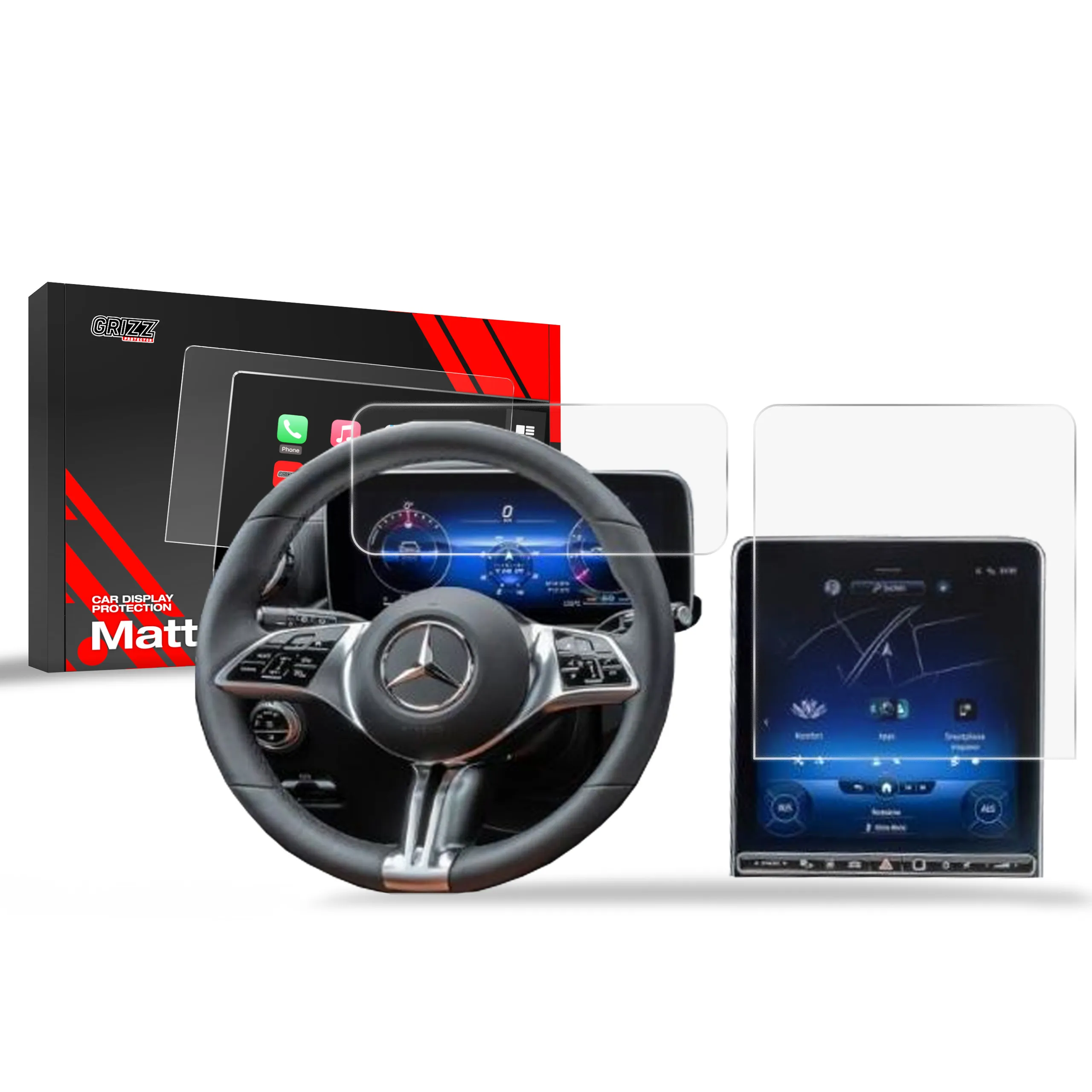 Skjermbeskytter 2-i-1 Mercedes S W223 2020 - 2025 │ Matt Anti-fingeravtrykk Film Grizz MatteScreen