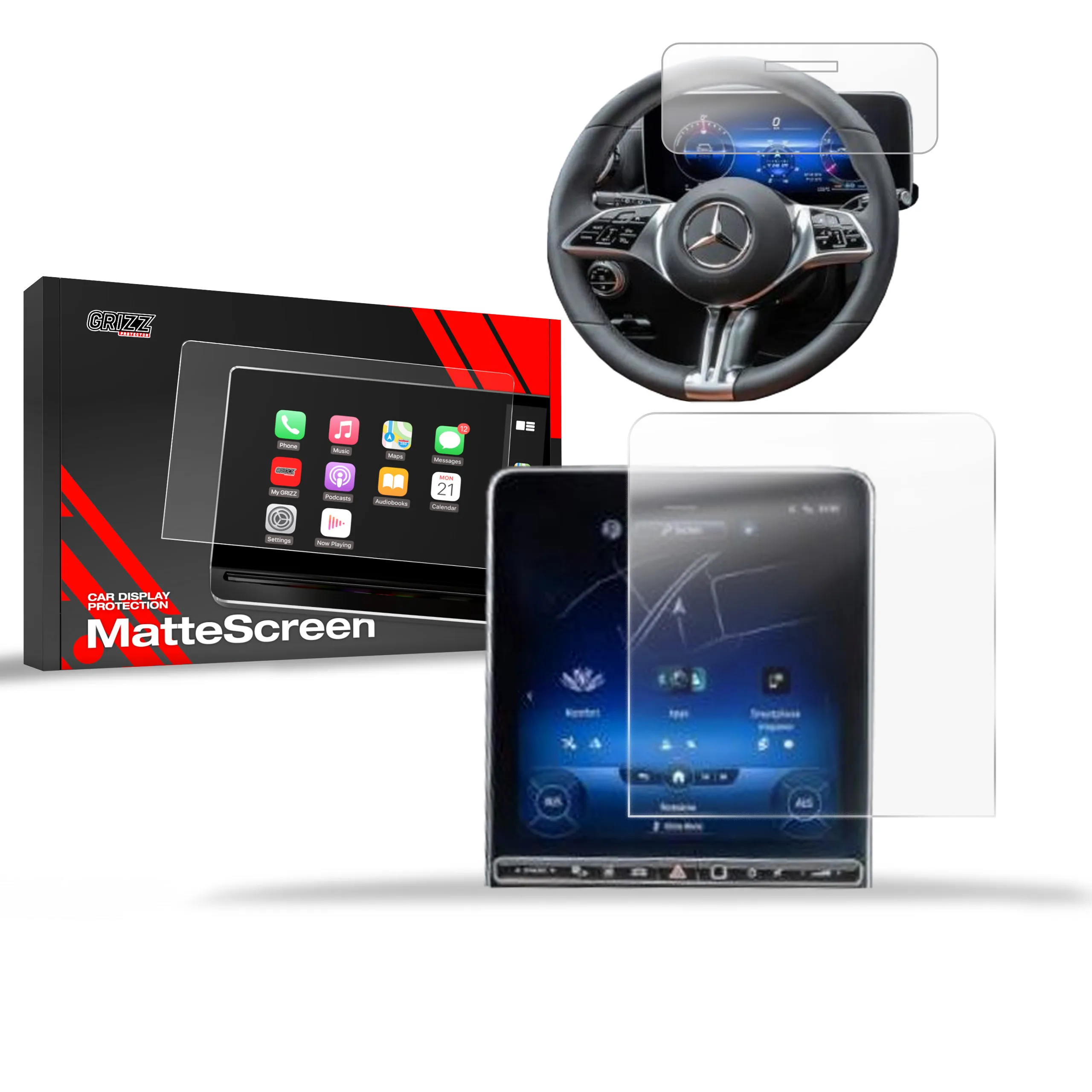 Skjermbeskytter 2-i-1 Mercedes S W223 Sensor 2020 - 2025 │ Matt Anti-fingeravtrykk Film Grizz MatteScreen