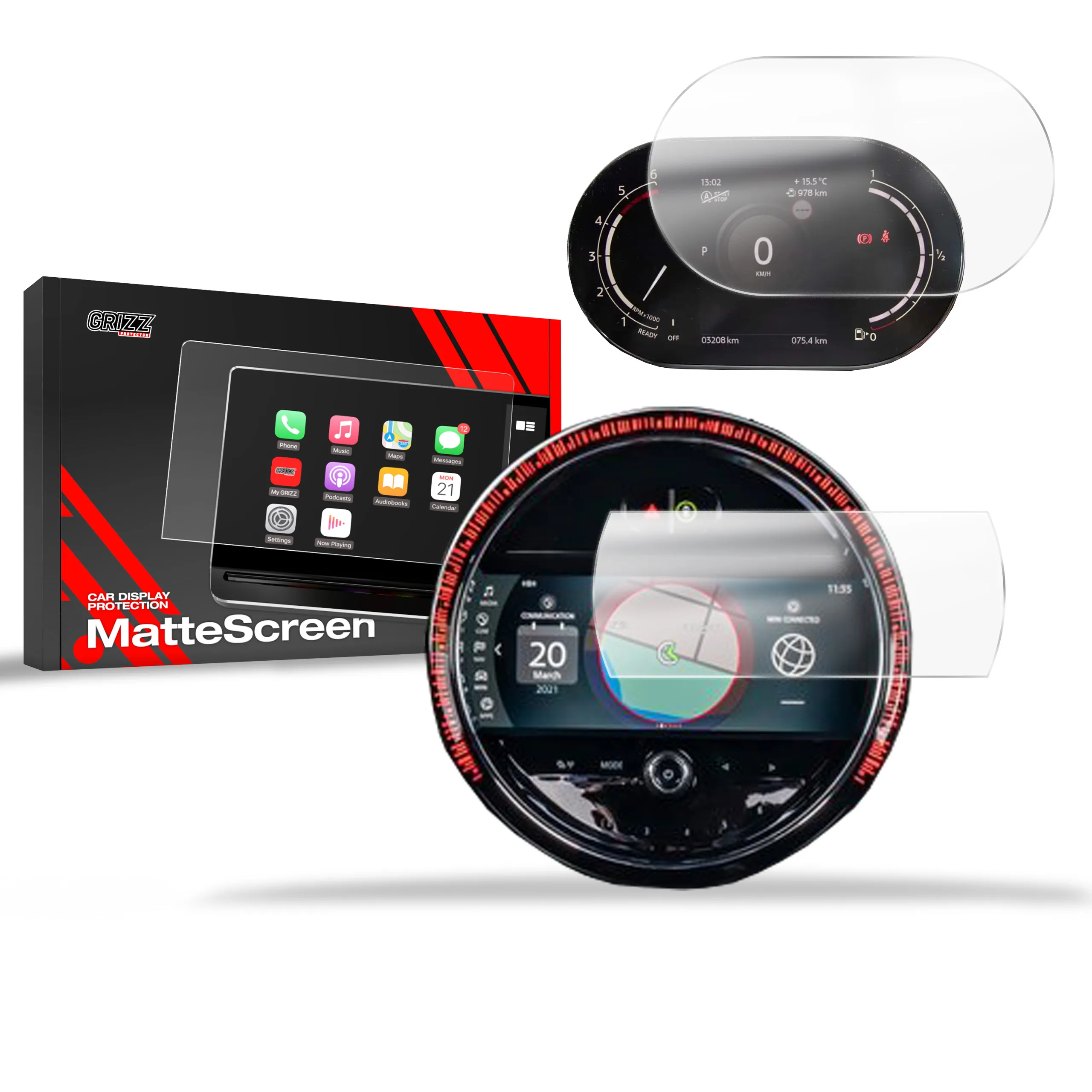 Skjermbeskytter 2-i-1 Mini Countryman II 2021 - 2023 │ Matt Anti-fingeravtrykk Film Grizz MatteScreen