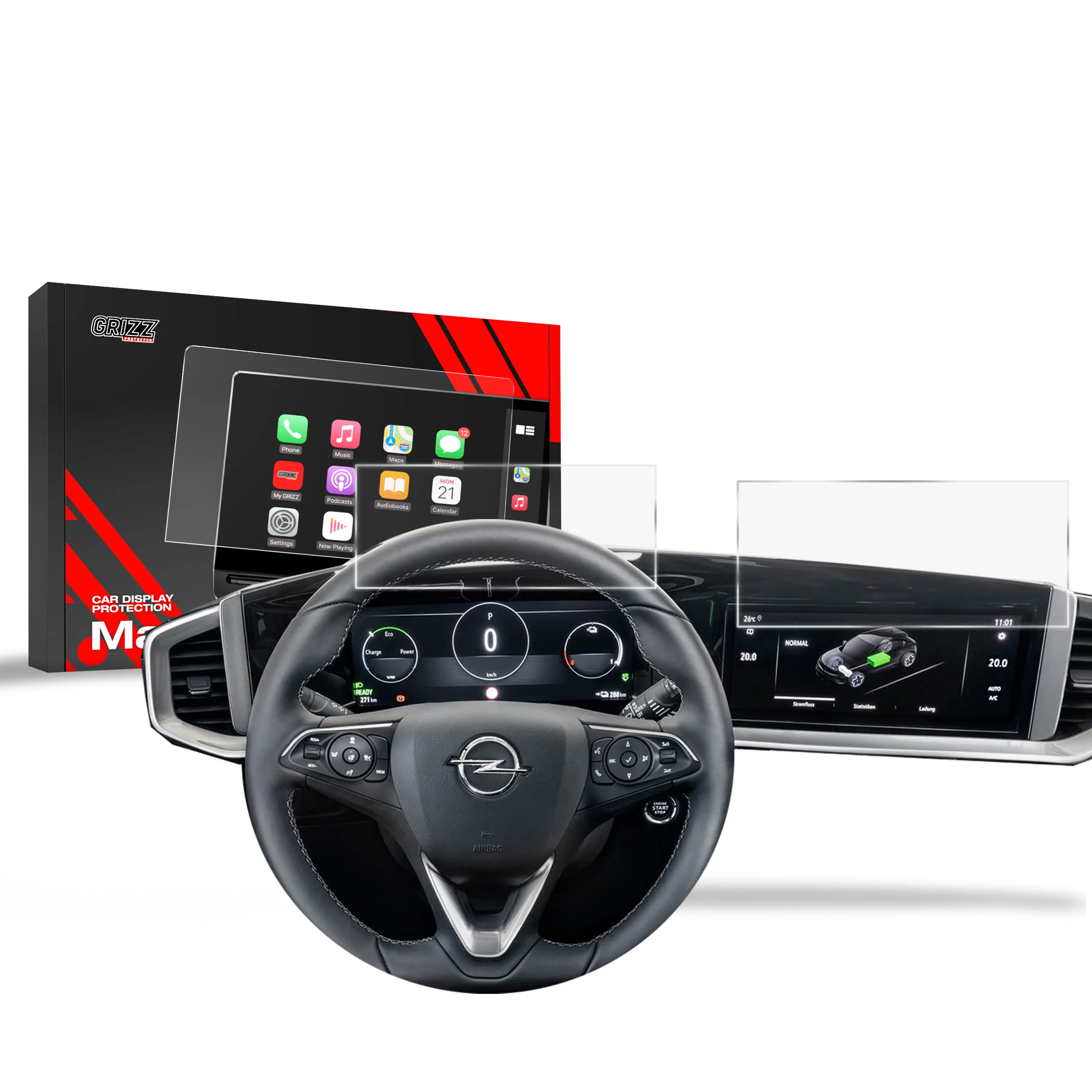 Skjermbeskytter 2-i-1 Opel Grandland 10" 2021 - 2024 │ Matt Anti-fingeravtrykk Film Grizz MatteScreen