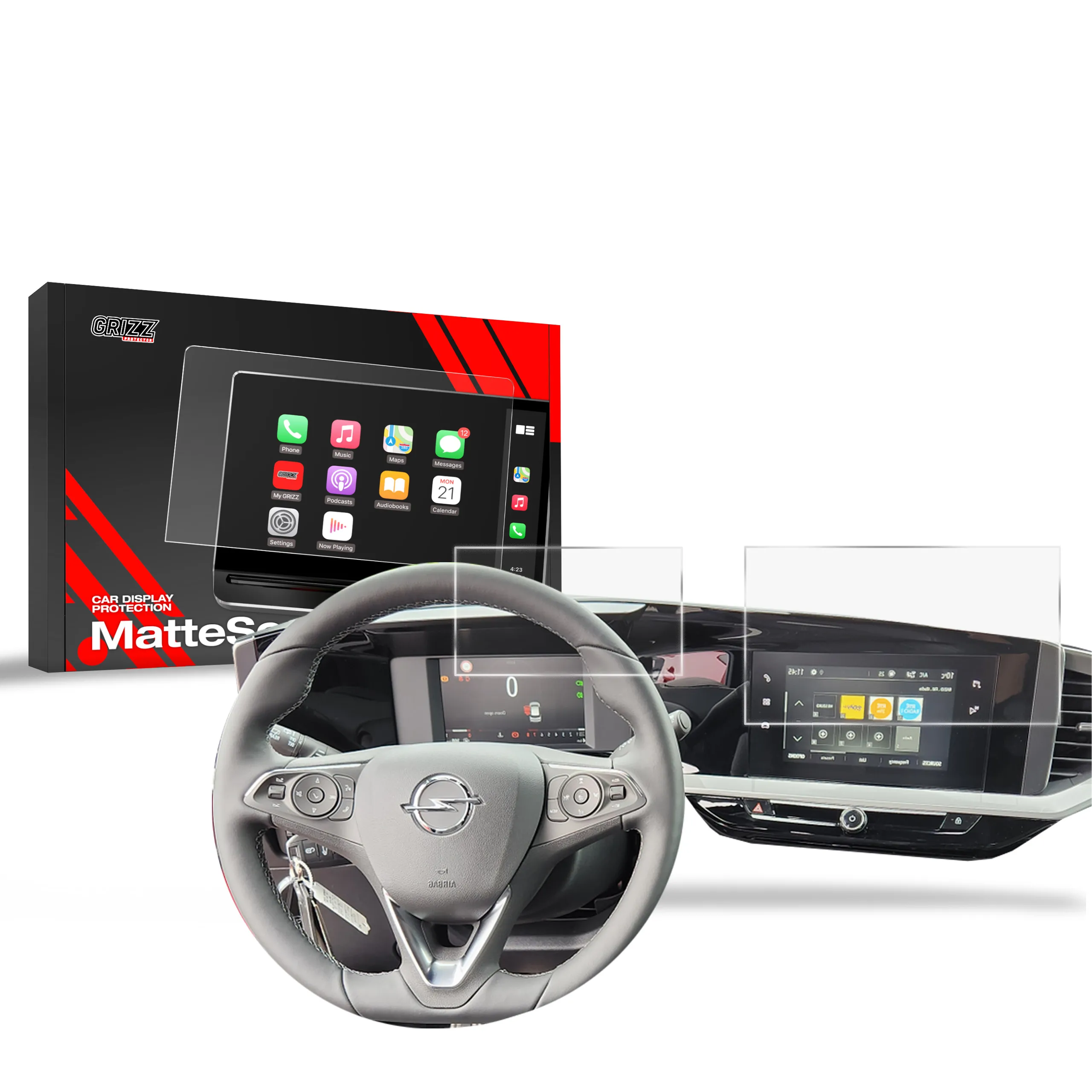 Skjermbeskytter 2-i-1 Opel Grandland 7" 2021 - 2024 │ Matt Anti-fingeravtrykk Film Grizz MatteScreen