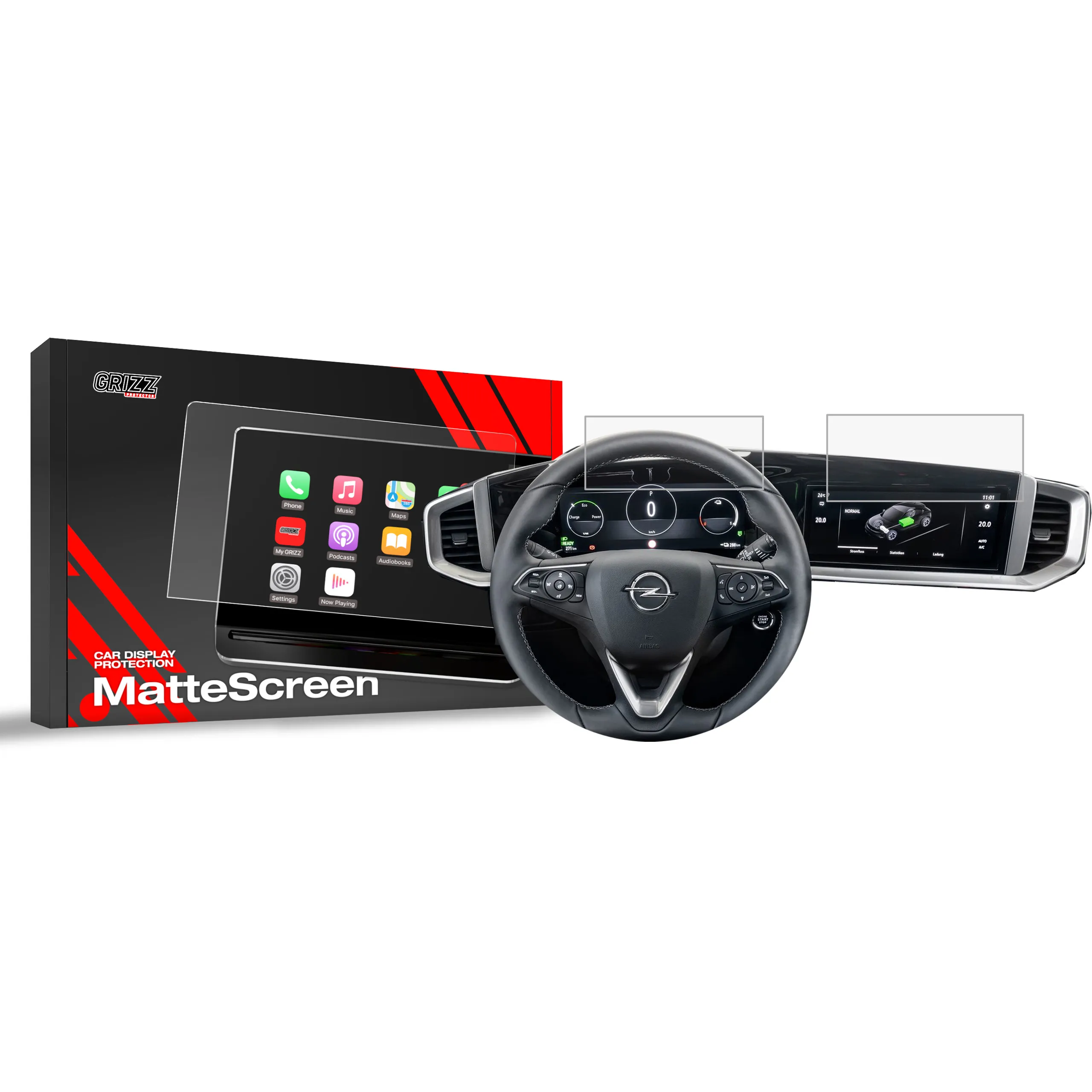 Skjermbeskytter 2-i-1 Opel Mokka II 10" 2021 - 2025 │ Matt Anti-fingeravtrykk Film Grizz MatteScreen