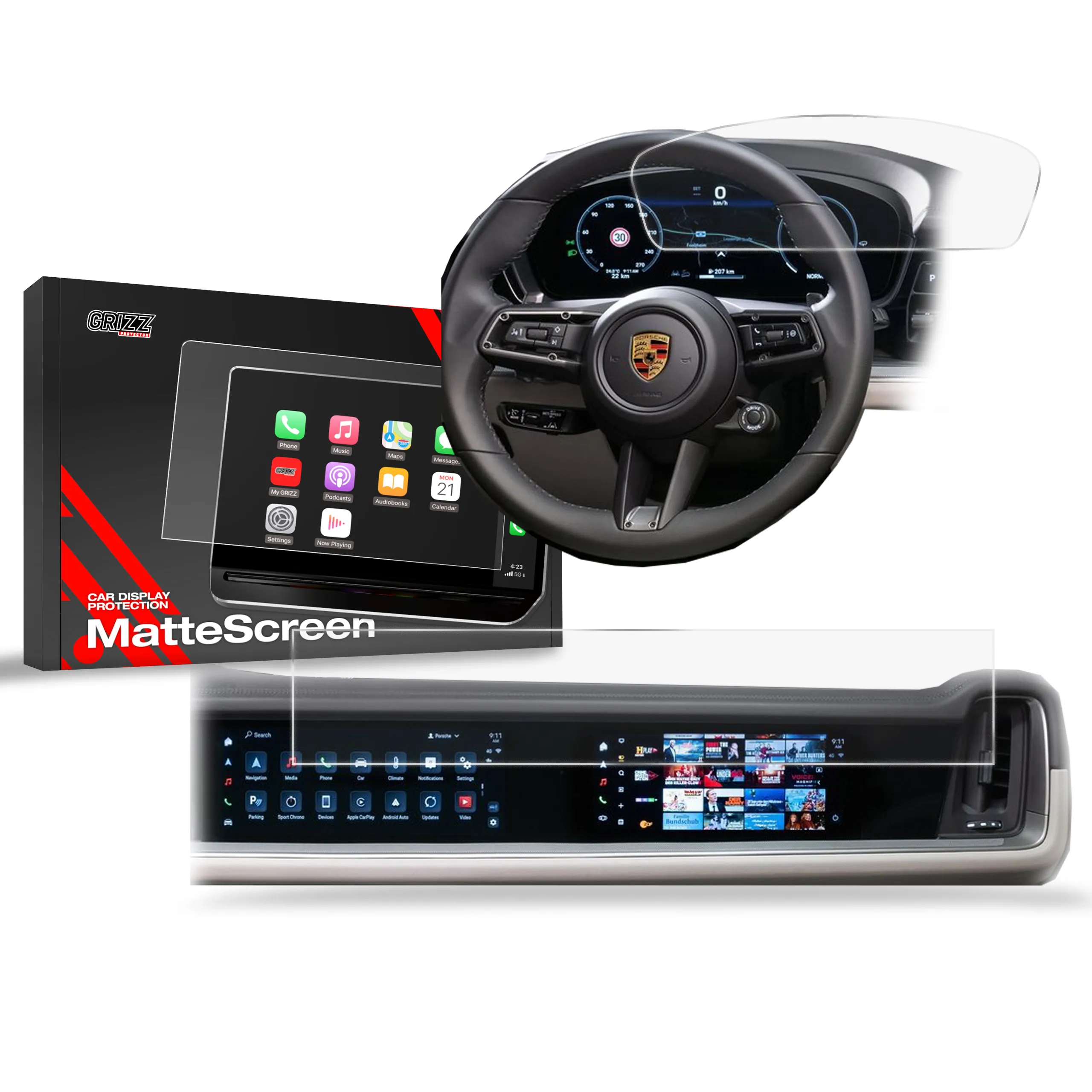Skjermbeskytter 2-i-1 Porsche Panamera III 12,3" + 10,9“ 2024 - 2025 │ Matt Anti-fingeravtrykk Film Grizz MatteScreen