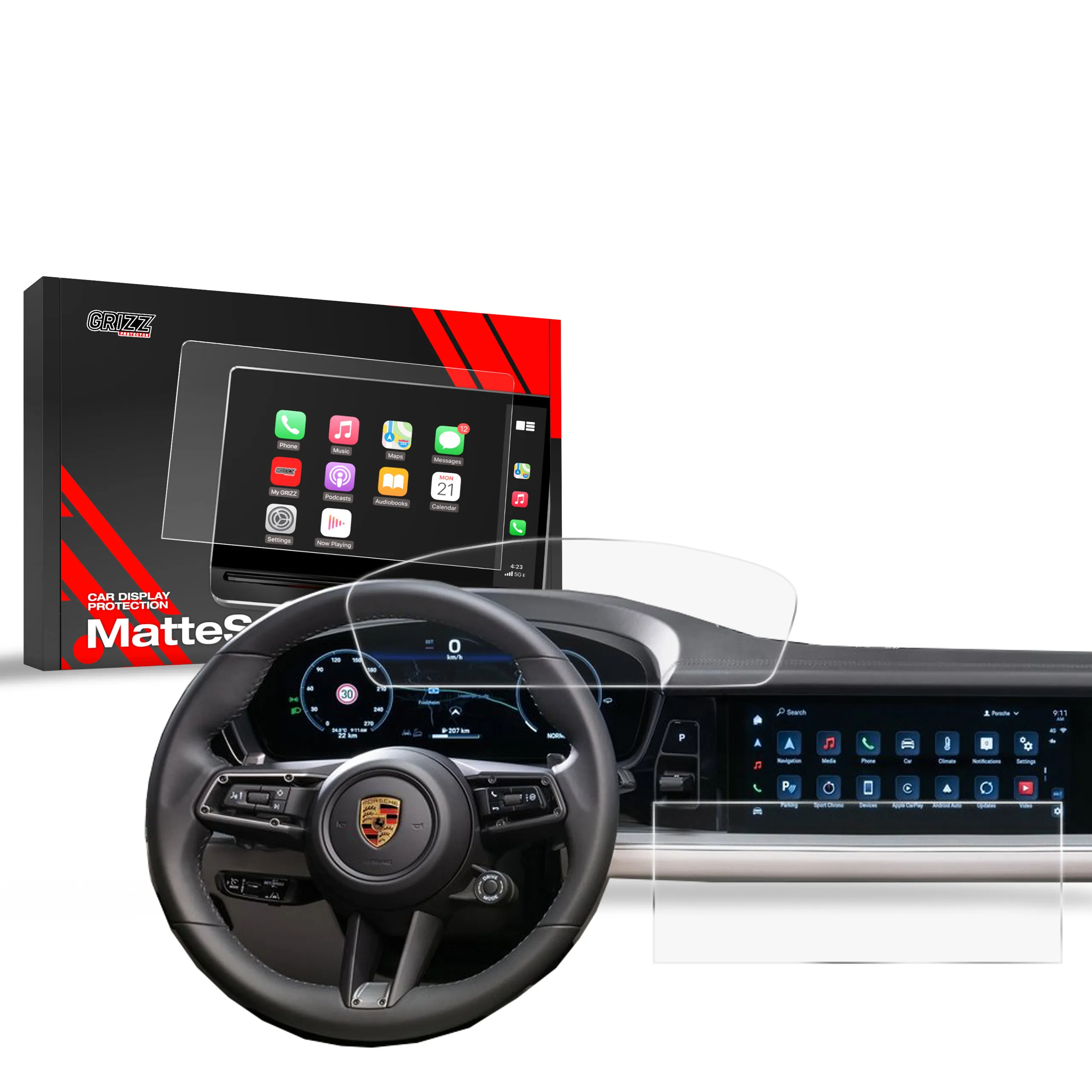 Skjermbeskytter 2-i-1 Porsche Panamera III 2024 - 2025 │ Matt Anti-fingeravtrykk Film Grizz MatteScreen