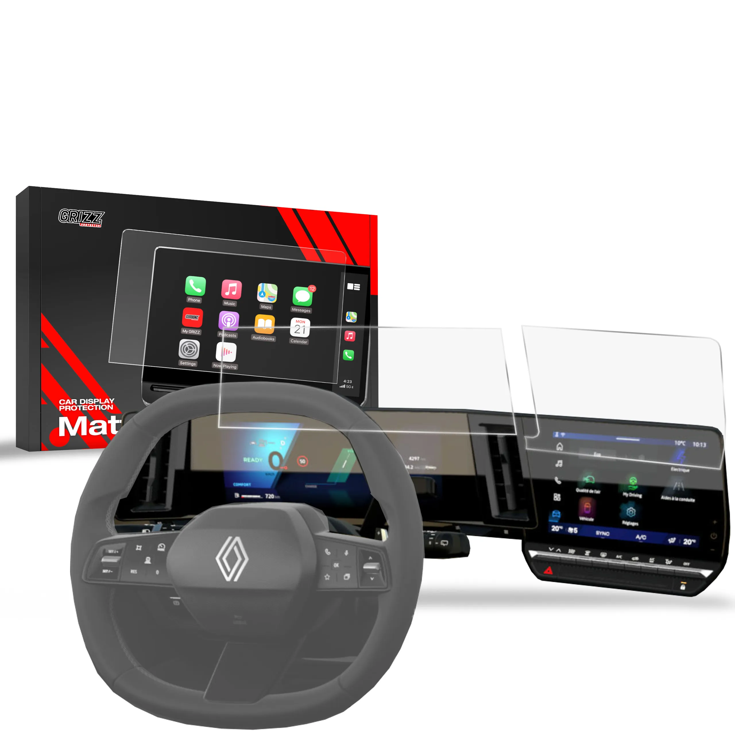 Skjermbeskytter 2-i-1 Renault Austral 9" 2022 - 2025 │ Matt Anti-fingeravtrykk Film Grizz MatteScreen