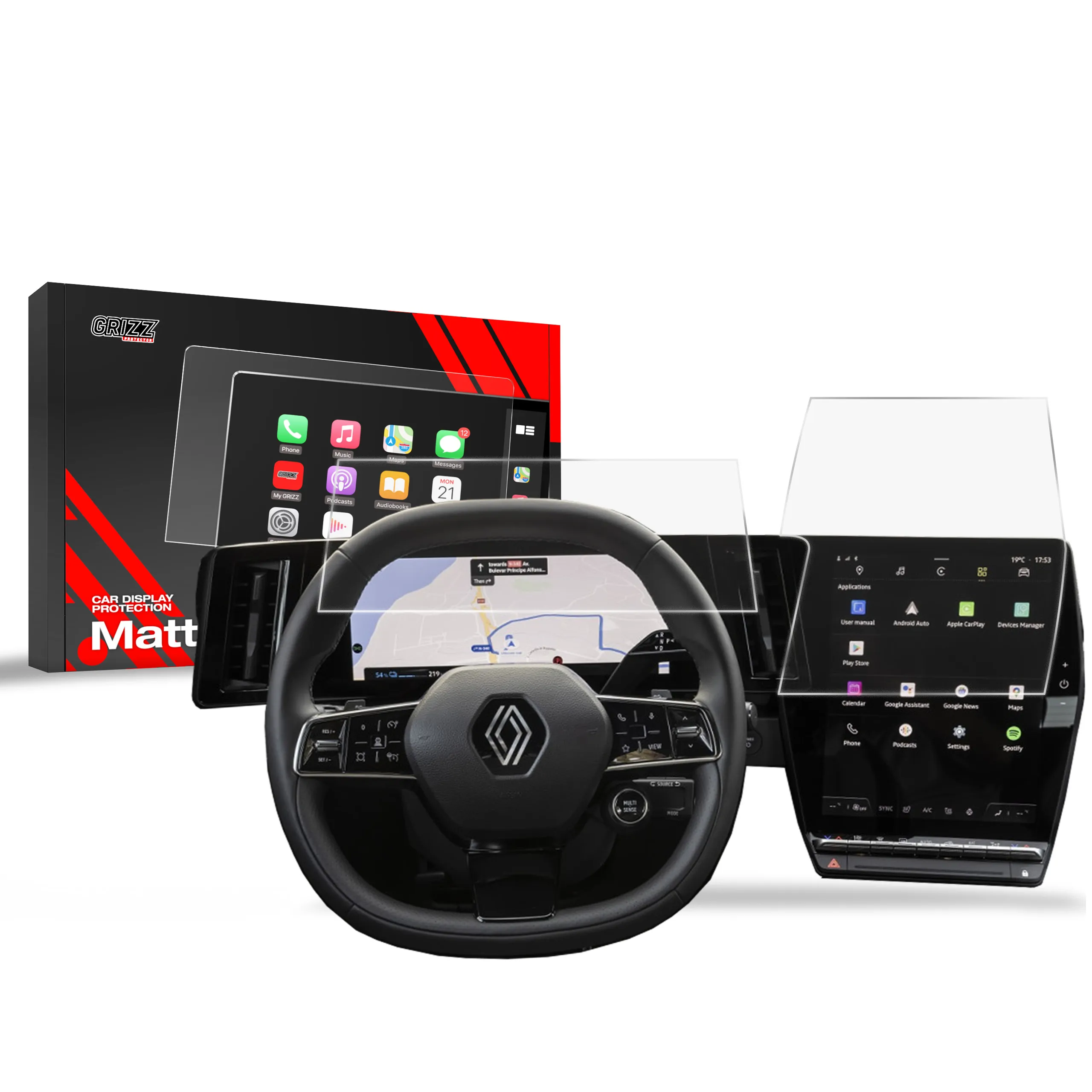 Skjermbeskytter 2-i-1 Renault Rafale 12" 2024 - 2025 │ Matt Anti-fingeravtrykk Film Grizz MatteScreen