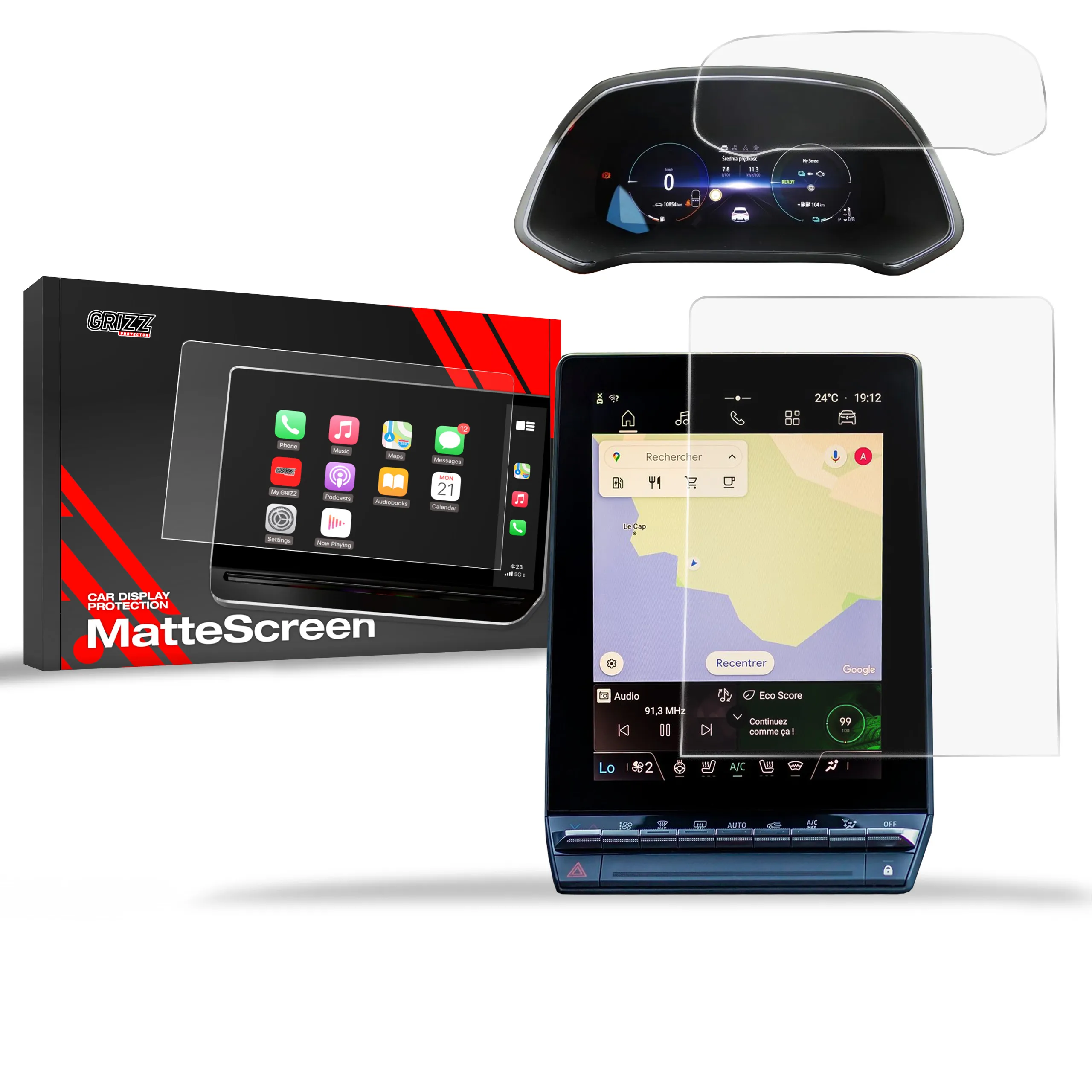 Skjermbeskytter 2-i-1 Renault Symbioz 10,4" 2024 - 2025 │ Matt Anti-fingeravtrykk Film Grizz MatteScreen