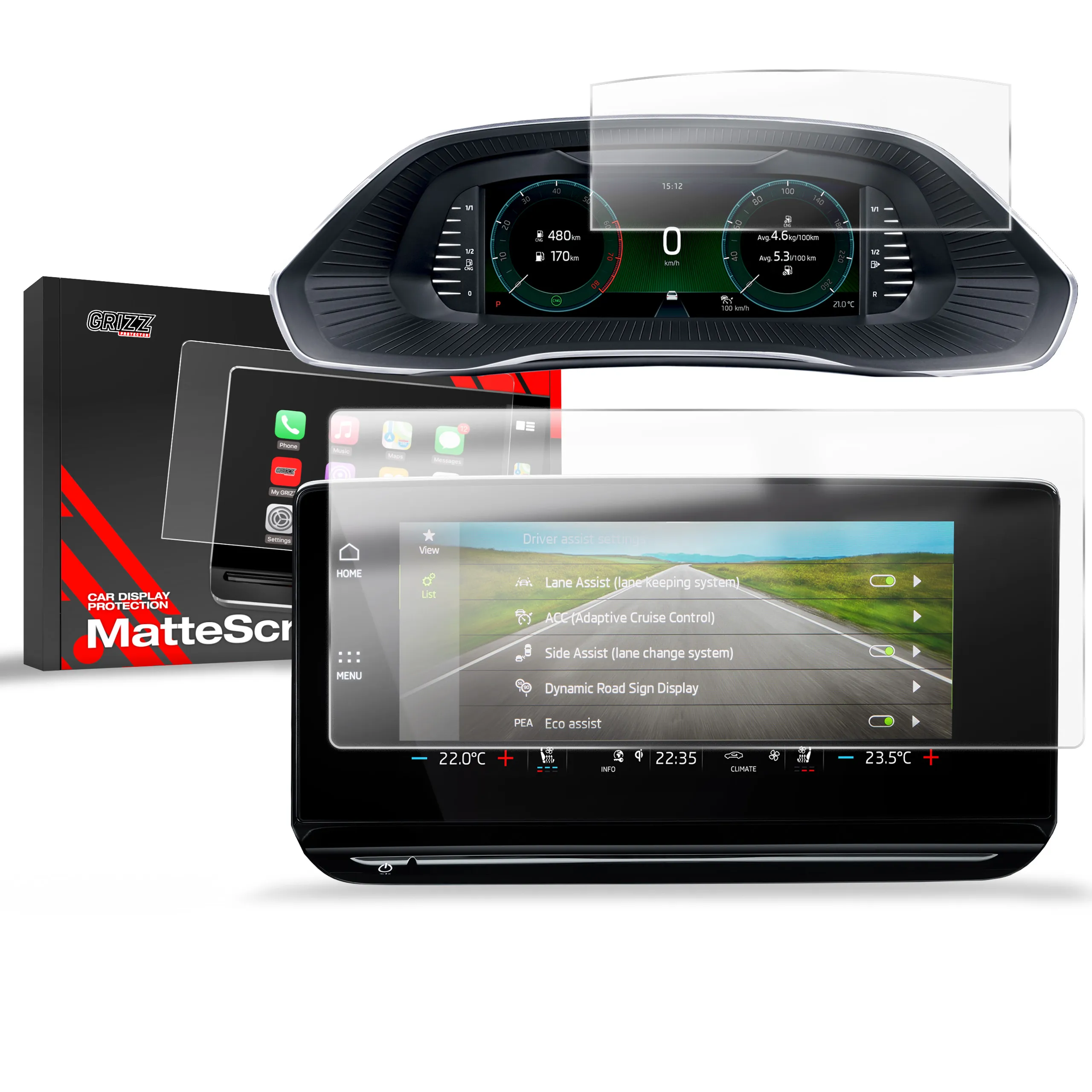Skjermbeskytter 2-i-1 Skoda Octavia IV 10" Columbus/Bolero 2019 - 2024 │ Matt Anti-fingeravtrykk Film Grizz MatteScreen