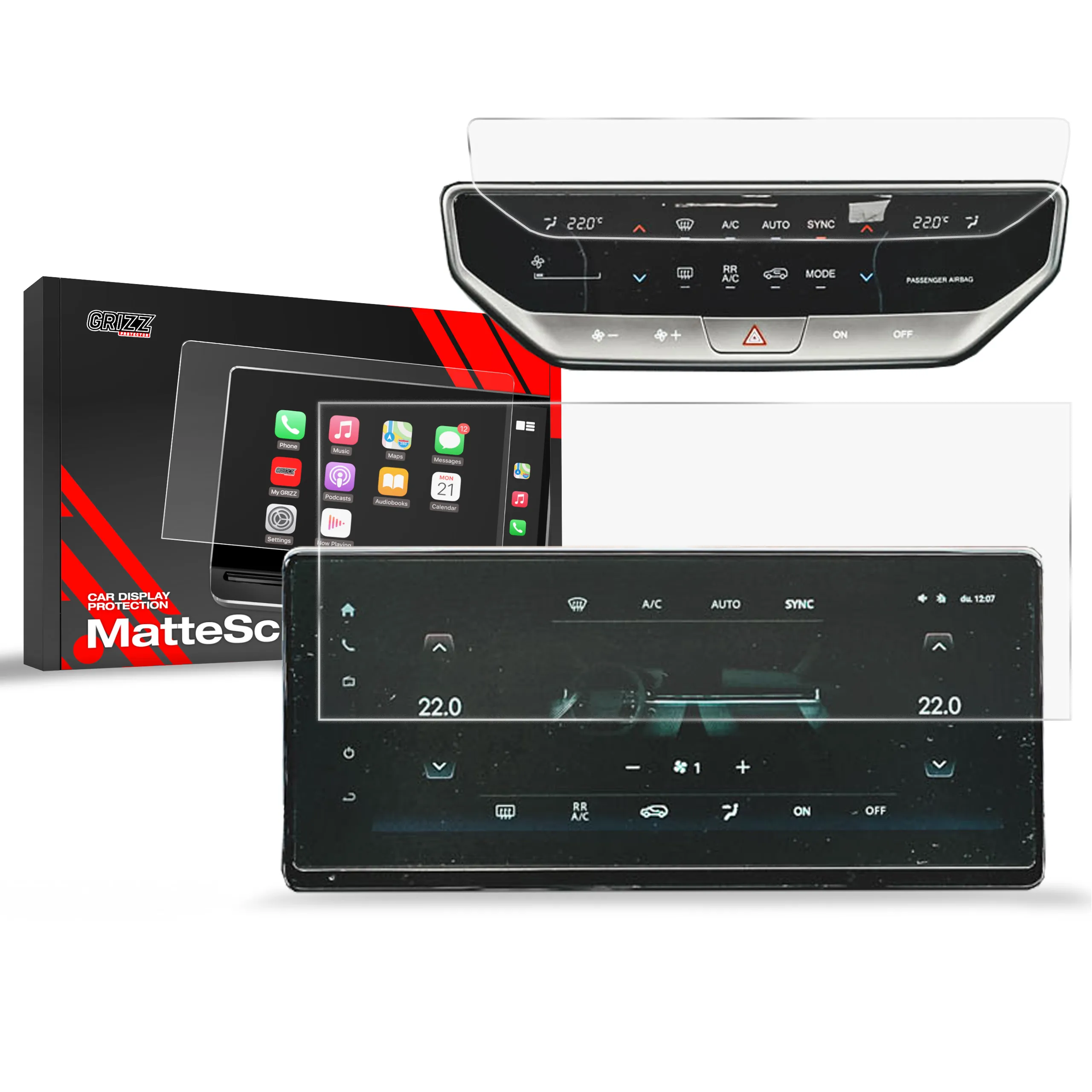 Skjermbeskytter 2-i-1 SsangYong Musso 12,3" │ Matt Anti-fingeravtrykk Film Grizz MatteScreen