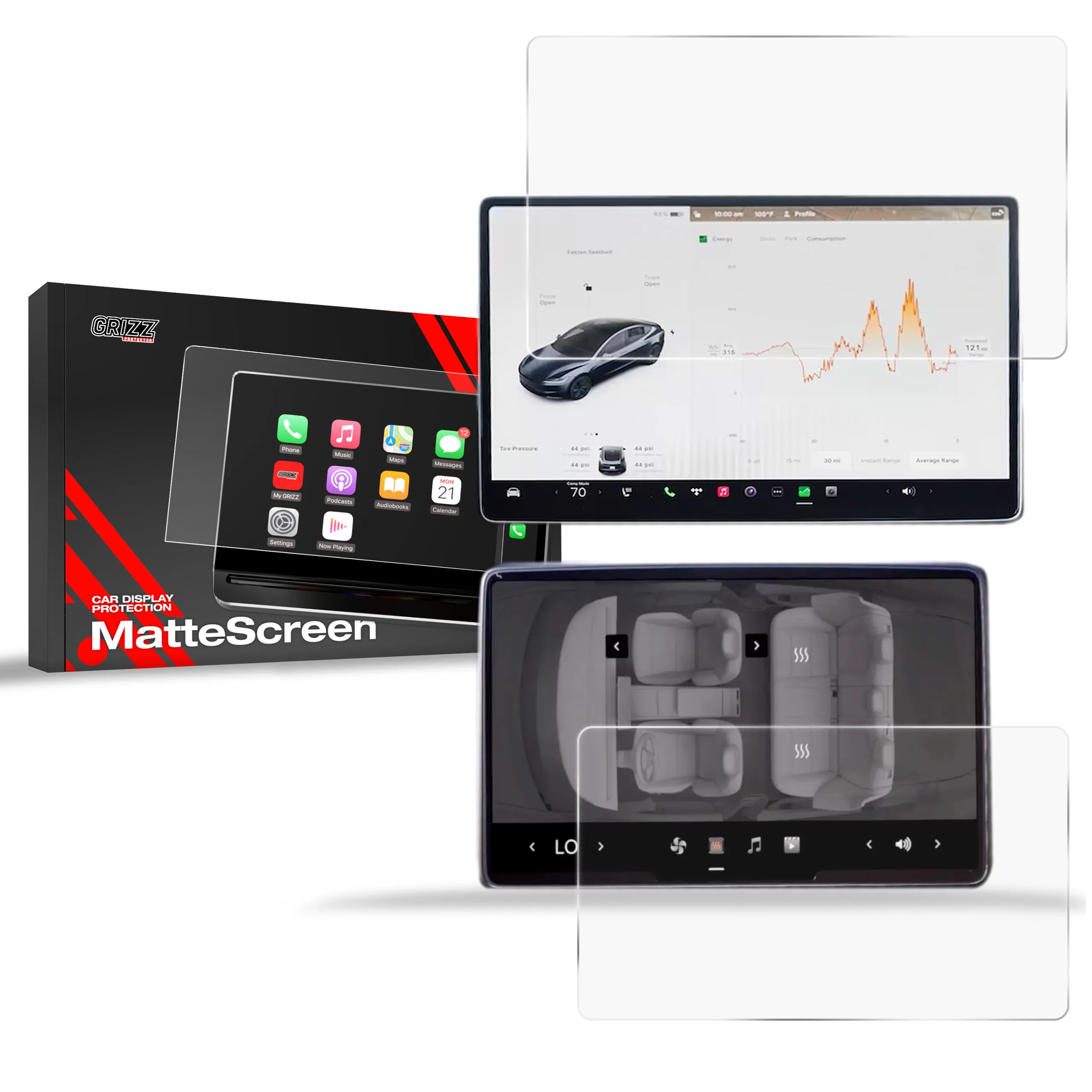 Skjermbeskytter 2-i-1 Tesla Model 3 Highland 2023 - 2025 │ Matt Anti-fingeravtrykk Film Grizz MatteScreen