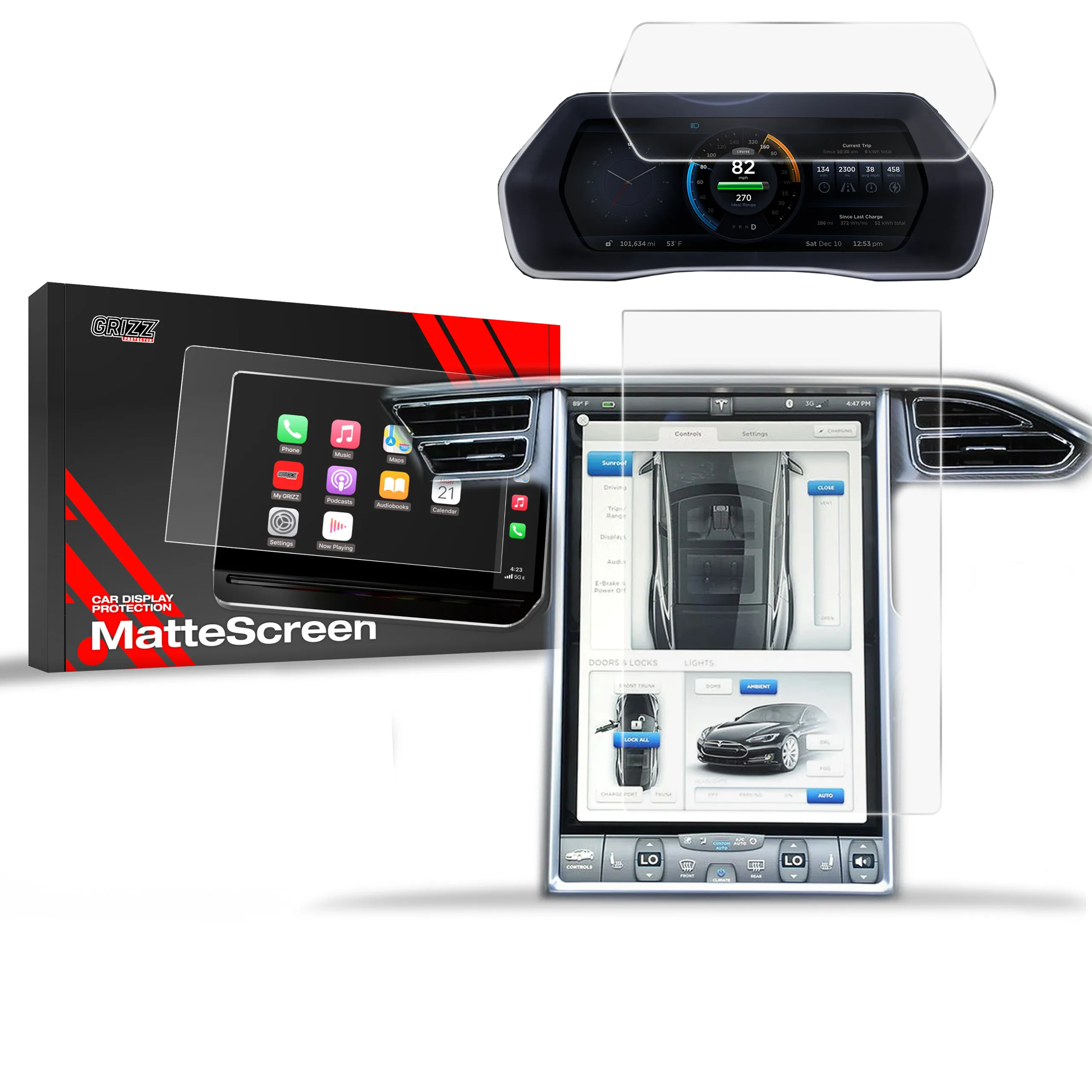 Skjermbeskytter 2-i-1 Tesla Model X 2015 - 2021 │ Matt Anti-fingeravtrykk Film Grizz MatteScreen