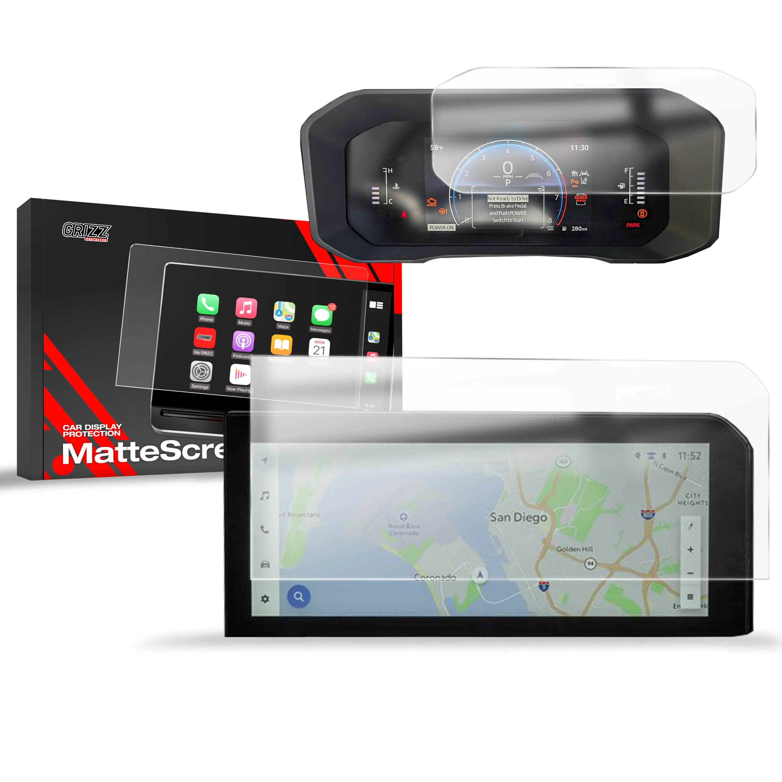 Skjermbeskytter 2-i-1 Toyota Land Cruiser VIII 12,3" 2024 - 2025 │ Matt Anti-fingeravtrykk Film Grizz MatteScreen