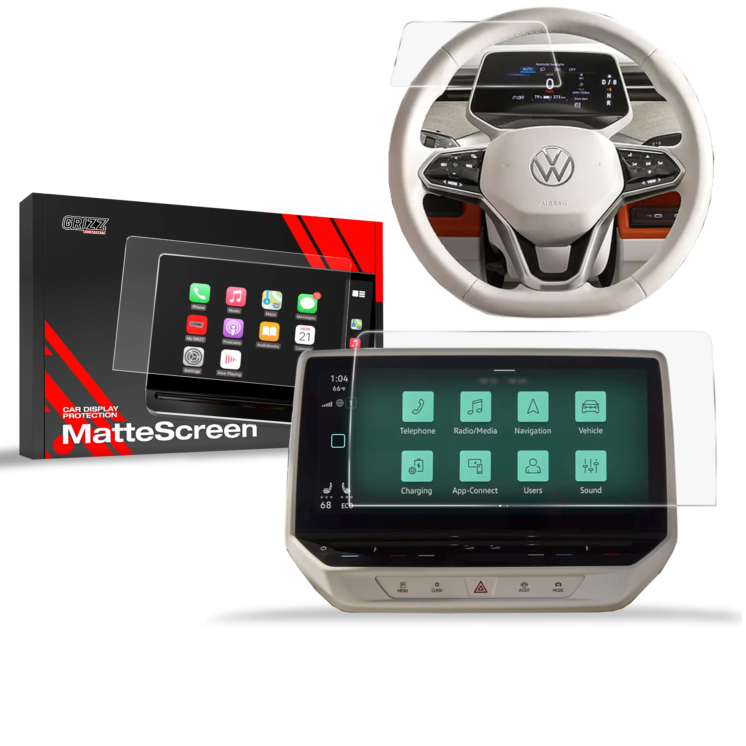 Skjermbeskytter 2-i-1 VW ID. Buzz 10" 2022 - 2025 │ Matt Anti-fingeravtrykk Film Grizz MatteScreen