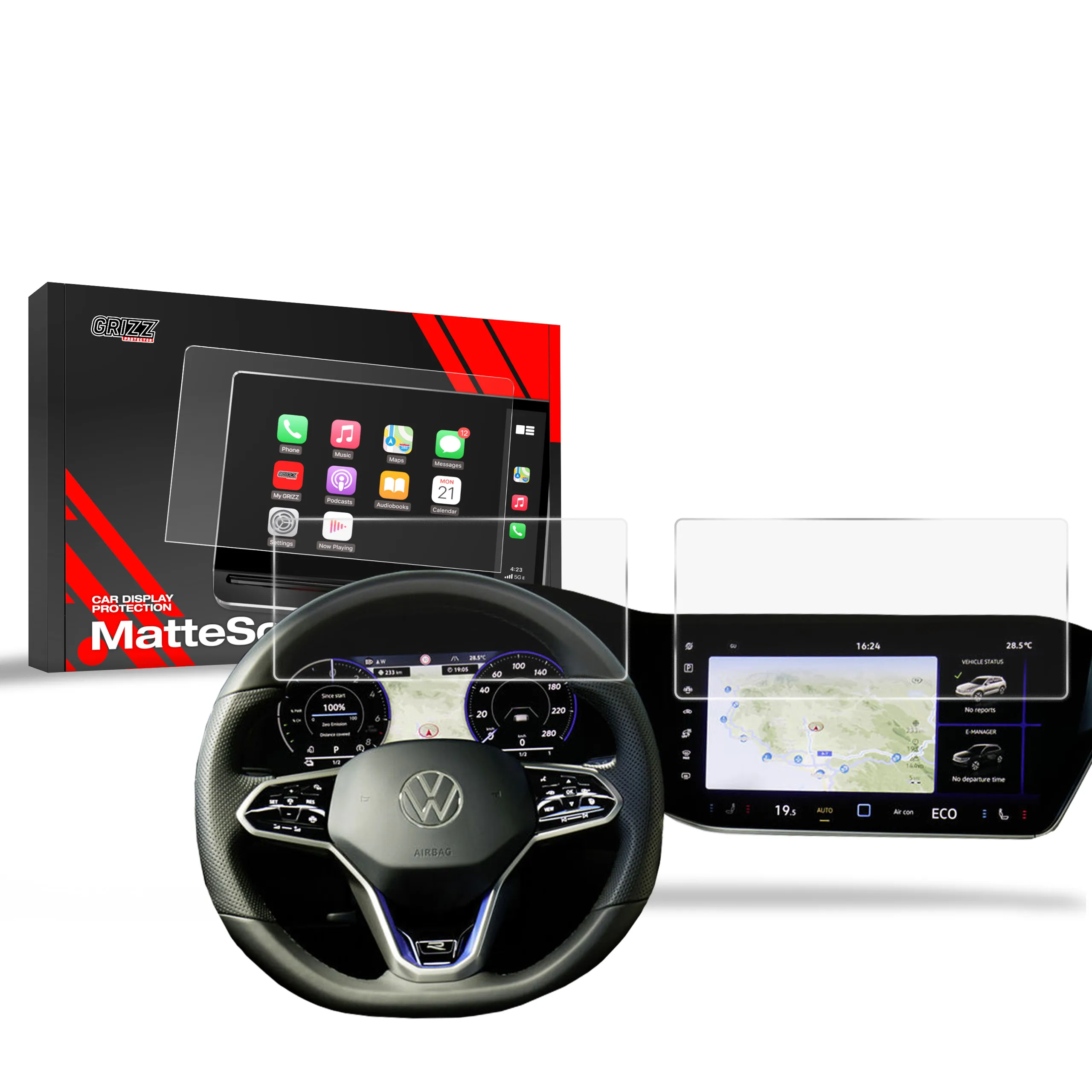 Skjermbeskytter 2-i-1 VW Touareg Discover Premium 2018 - 2025 │ Matt Anti-fingeravtrykk Film Grizz MatteScreen