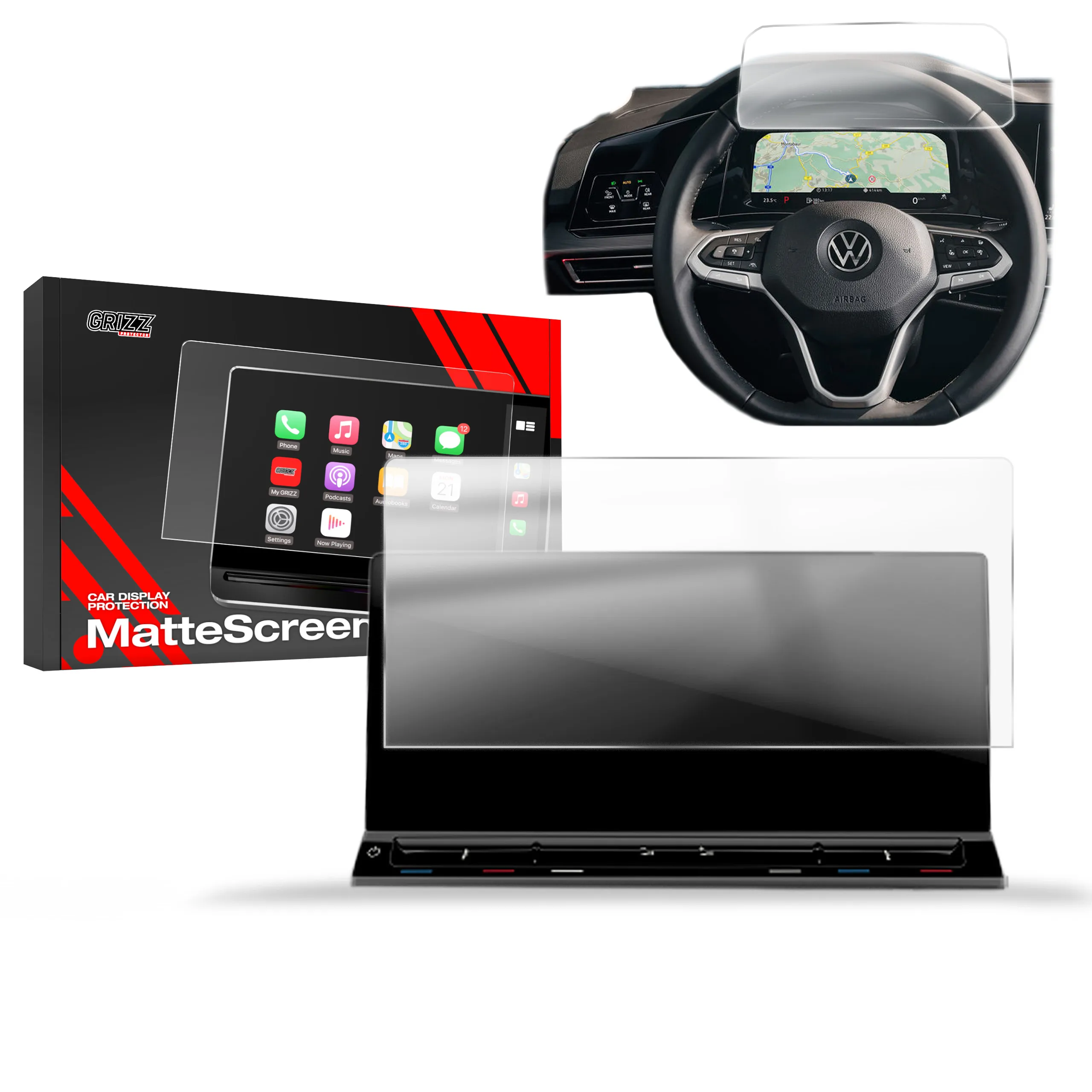 Skjermbeskytter 2-i-1 VW Transporter T7 Discover Pro 10" 2024 - 2025 │ Matt Anti-fingeravtrykk Film Grizz MatteScreen