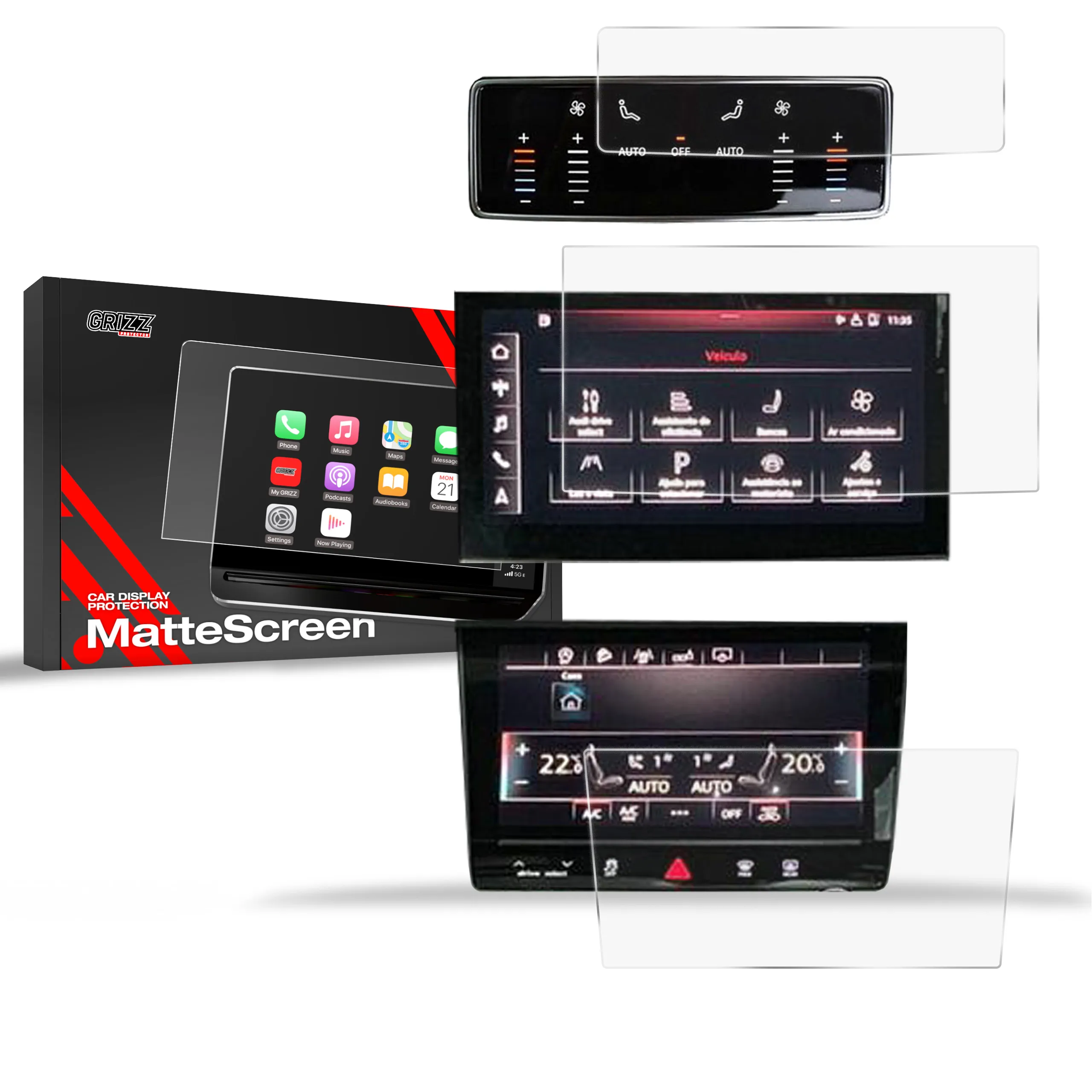 Skjermbeskytter 3-i-1 Audi Q8 2018 - 2025 │ Matt Anti-fingeravtrykk Film Grizz MatteScreen