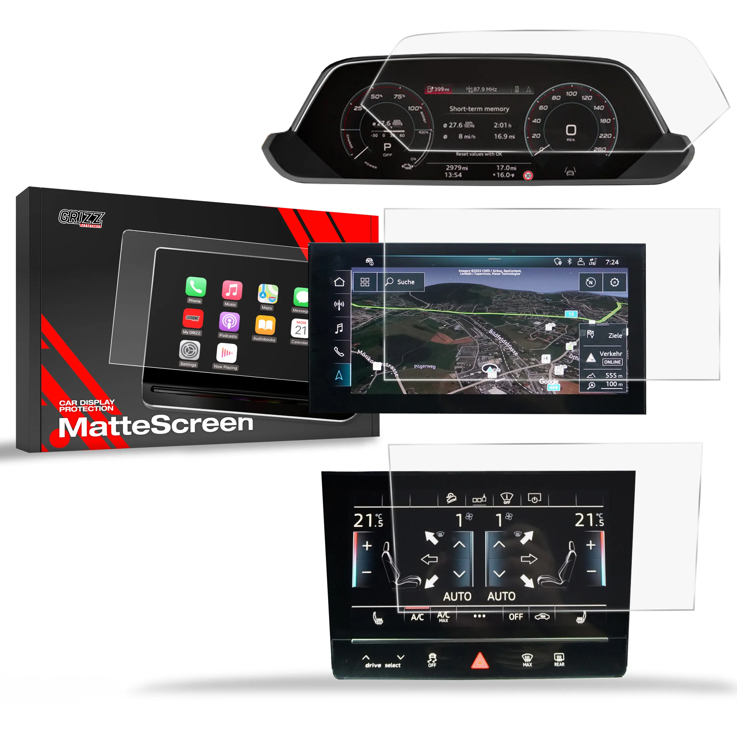 Skjermbeskytter 3-i-1 Audi Q8 e-tron 2022 - 2025 │ Matt Anti-fingeravtrykk Film Grizz MatteScreen
