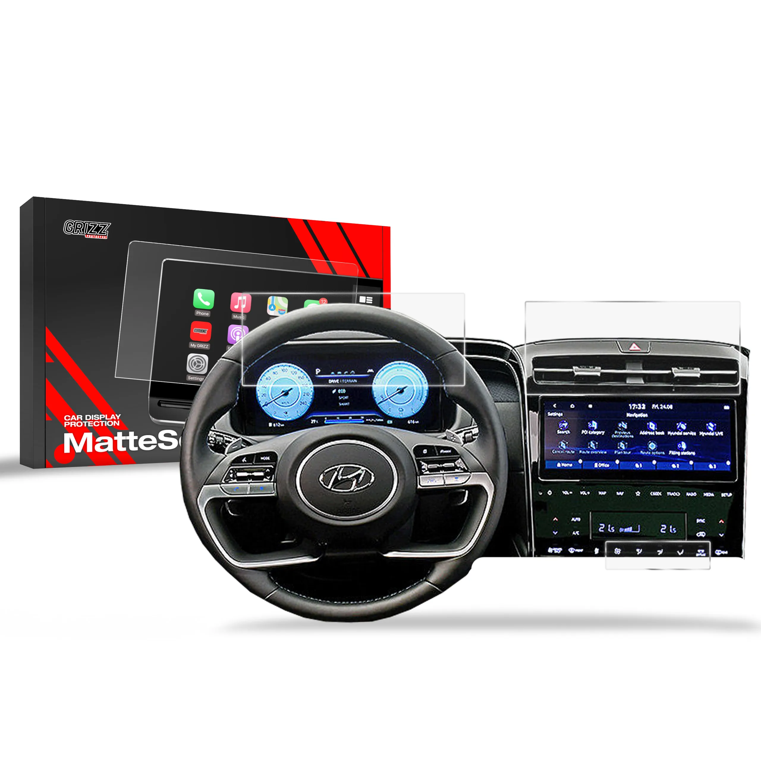 Skjermbeskytter 3-i-1 Hyundai Tucson 10,25" 2020 - 2024 │ Matt Anti-fingeravtrykk Film Grizz MatteScreen