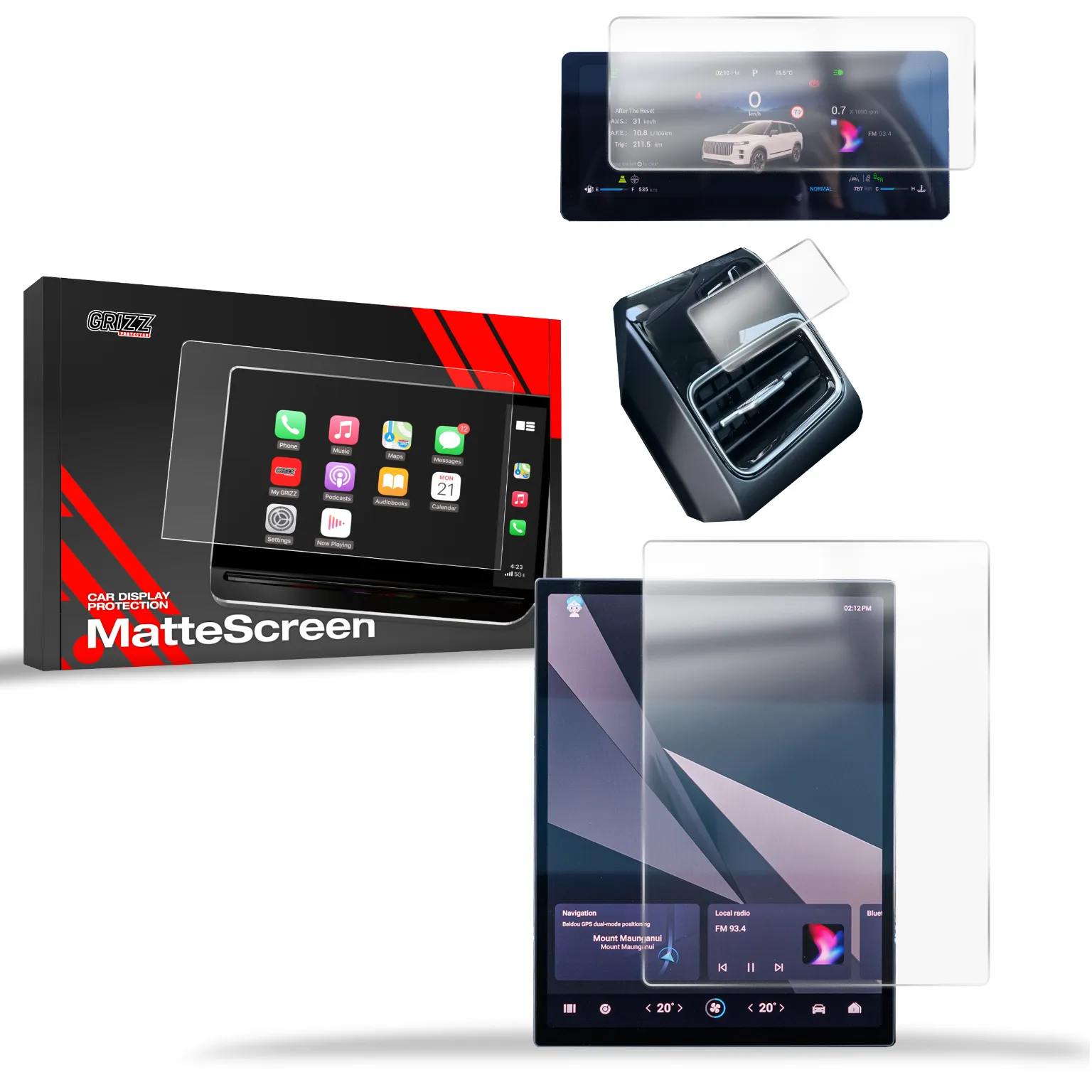 Skjermbeskytter 3-i-1 Jaecoo J7 13,2" 2024 - 2025 │ Matt Anti-fingeravtrykk Film Grizz MatteScreen